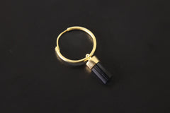 Single Black Tourmaline Dangle Hoop Earring, Gold Plated Sterling Silver, Protection and Focus, Root Chakra Jewelry, Unique Gift