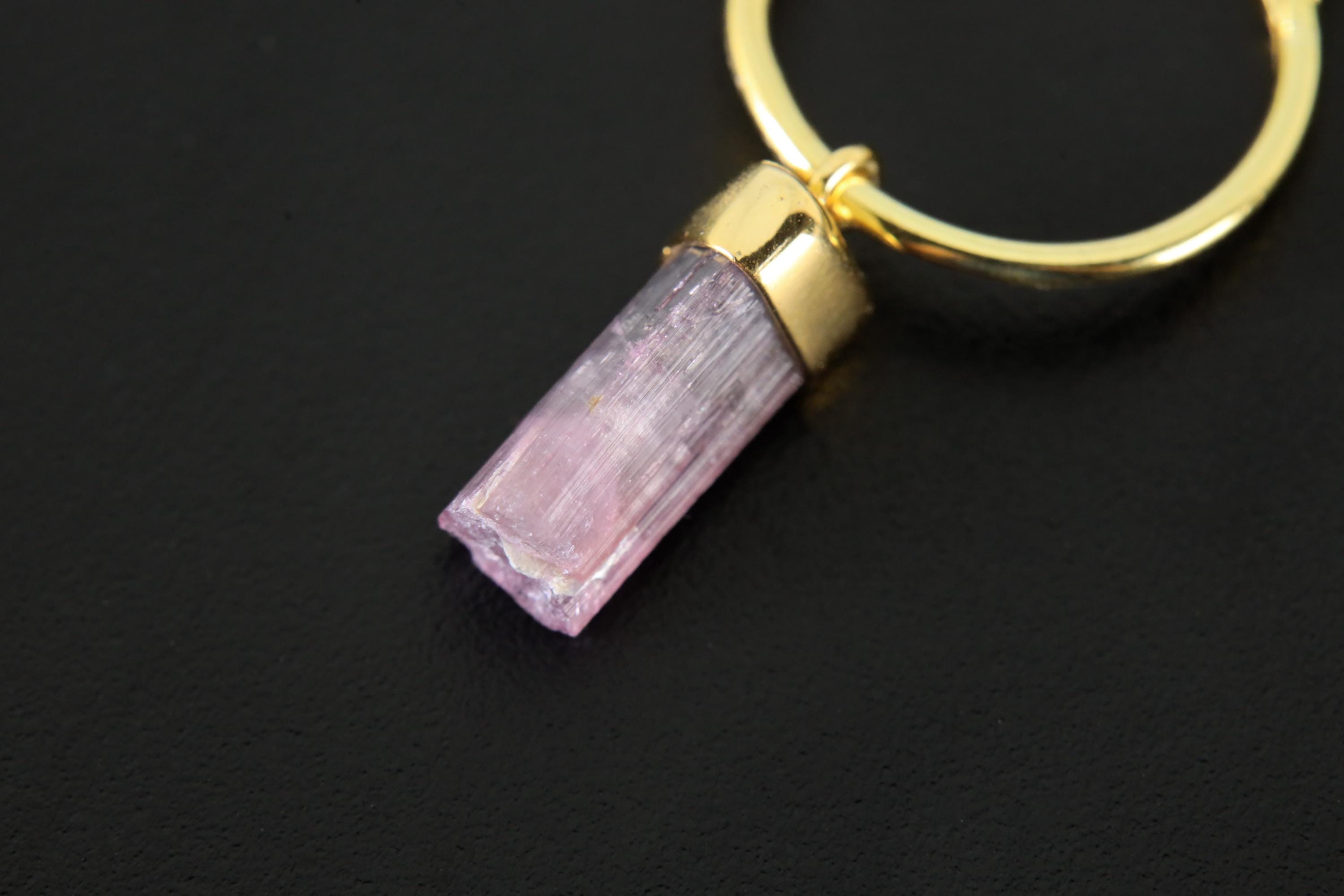 Single Pink Tourmaline Dangle Hoop Earring, Set in Sterling Silver and Gold Plated, Heart Chakra, Crystal Jewelry, Unique Gift