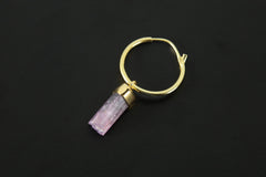 Single Pink Tourmaline Dangle Hoop Earring, Set in Sterling Silver and Gold Plated, Heart Chakra, Crystal Jewelry, Unique Gift