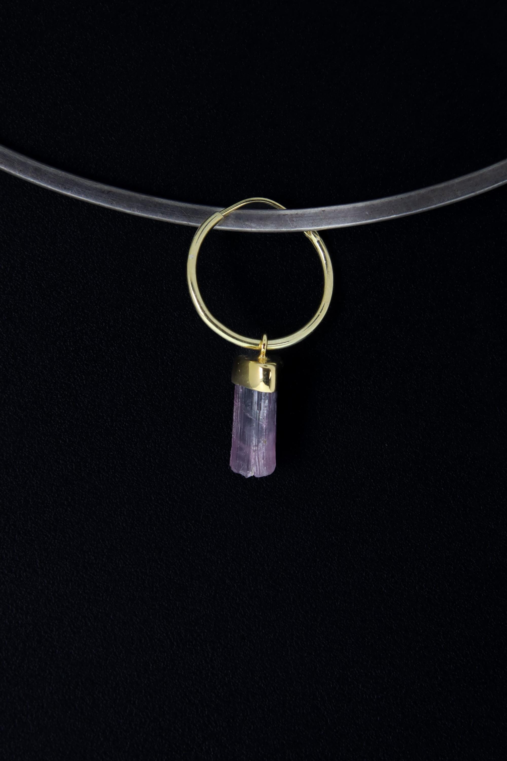 Single Pink Tourmaline Dangle Hoop Earring, Set in Sterling Silver and Gold Plated, Heart Chakra, Crystal Jewelry, Unique Gift