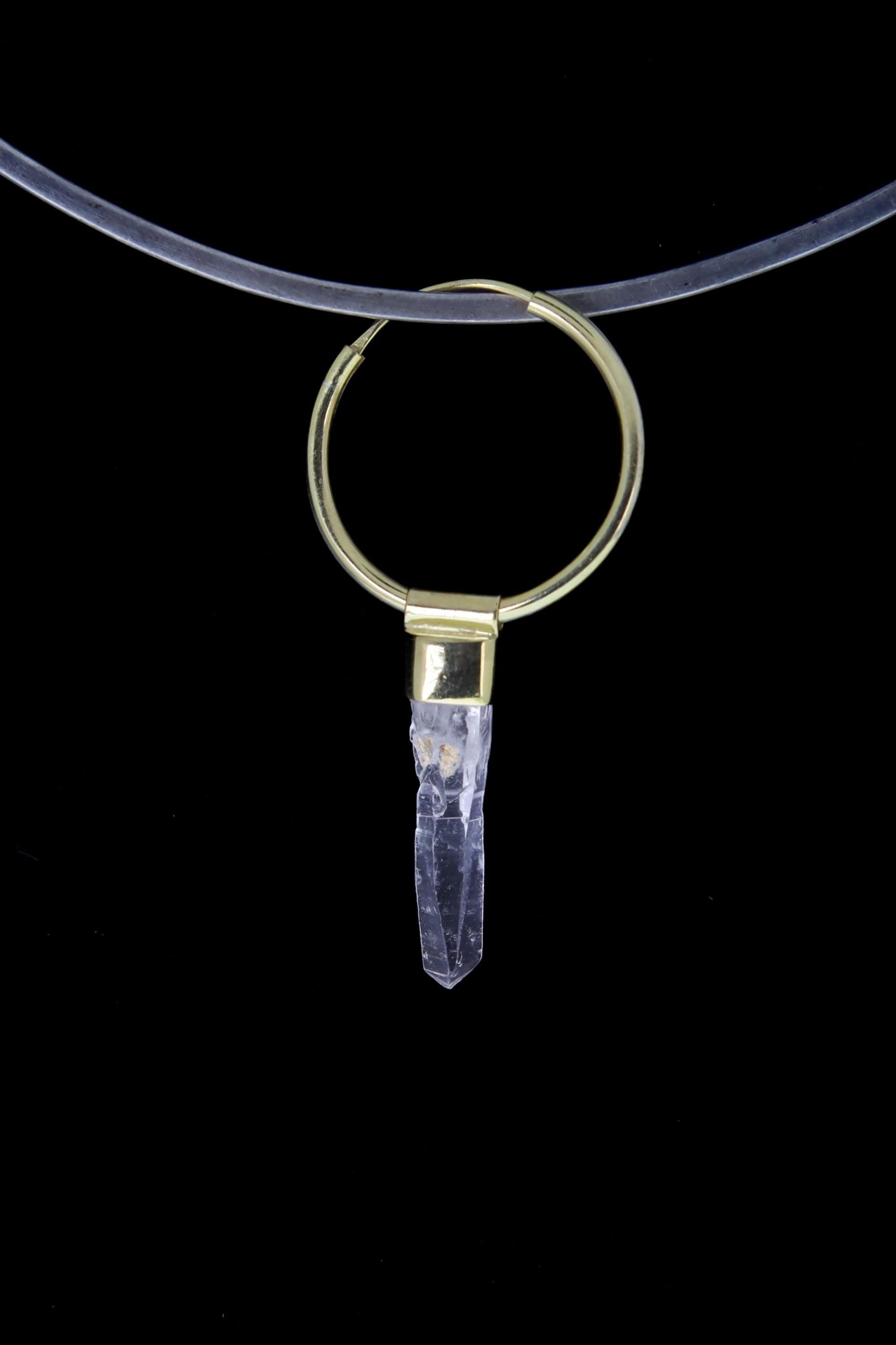 Single Piece Lemurian Laser Vera Cruz Amethyst Point Dangle Hoop Earring, Gold Plated Sterling Silver, Third Eye Chakra, Unique Gift