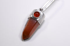 Cut Orange Agate Generator Pendant with Northern Rivers Carnelian Round Cabochon, Sterling Silver, Sacral Chakra, Creativity, Unique Gift