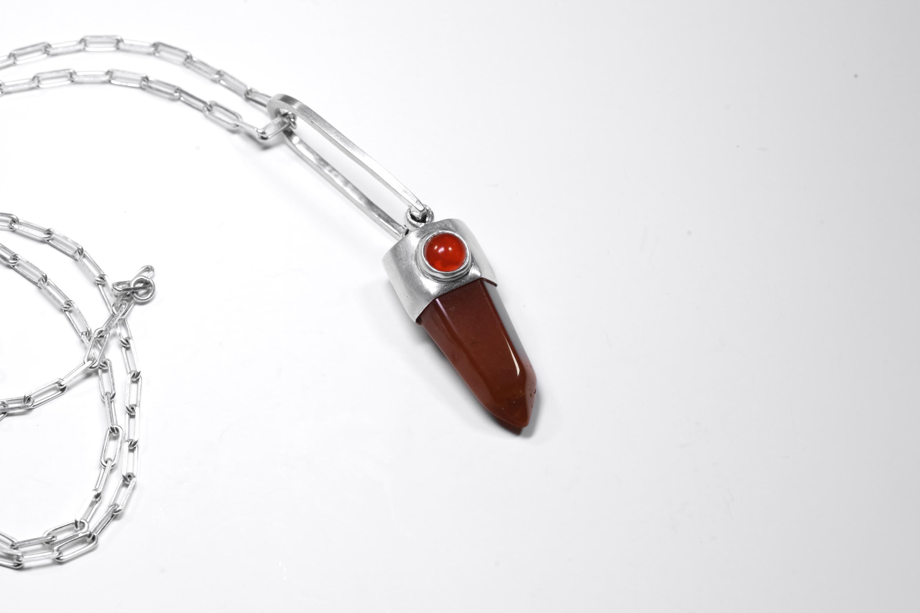 Cut Orange Agate Generator Pendant with Northern Rivers Carnelian Round Cabochon, Sterling Silver, Sacral Chakra, Creativity, Unique Gift