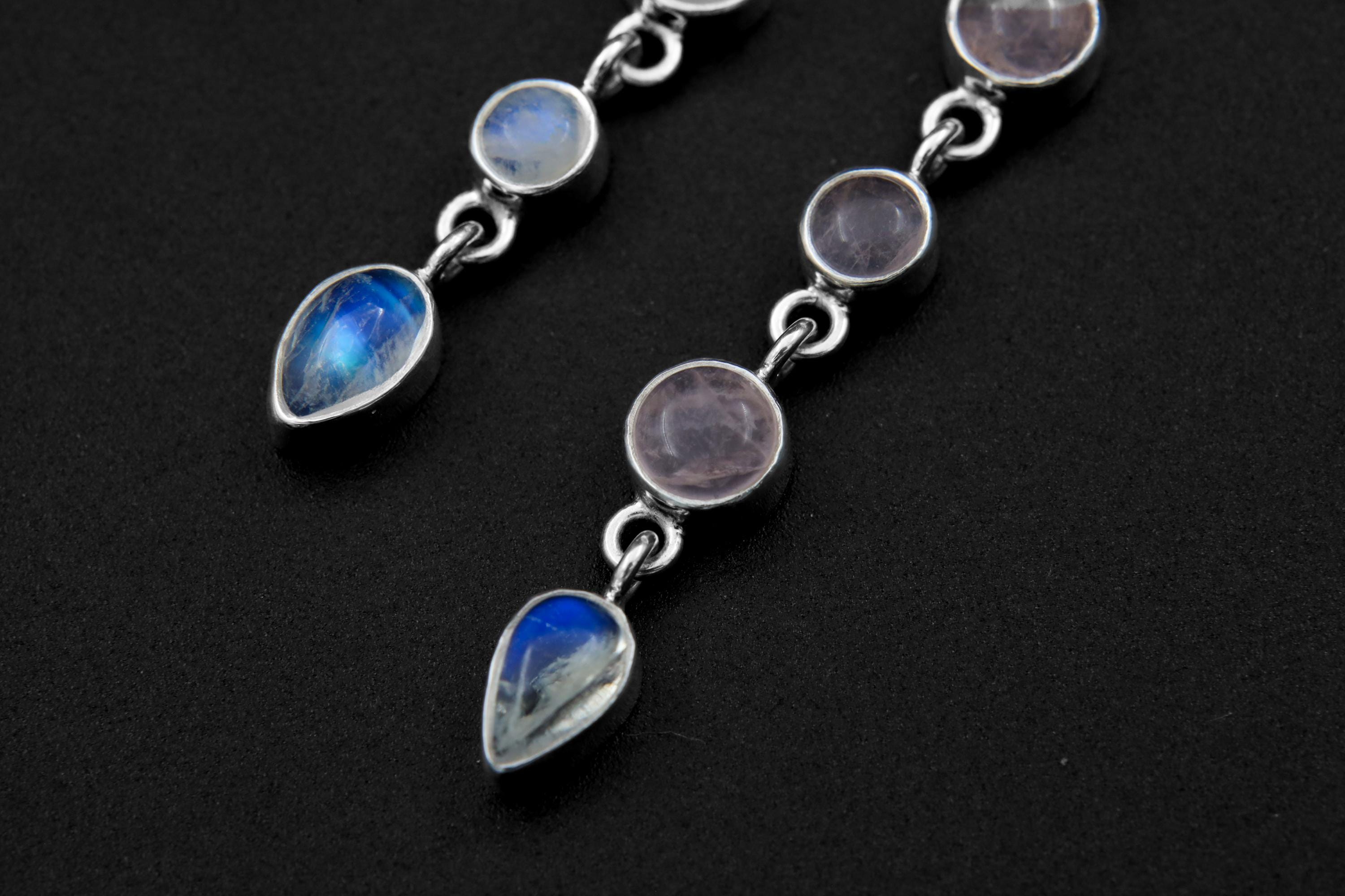 Mystical Chlorite Cabochon Pendant with Rose Quartz & Blue Moonstone, Sterling Silver, Chakra Necklace, Unique Gift