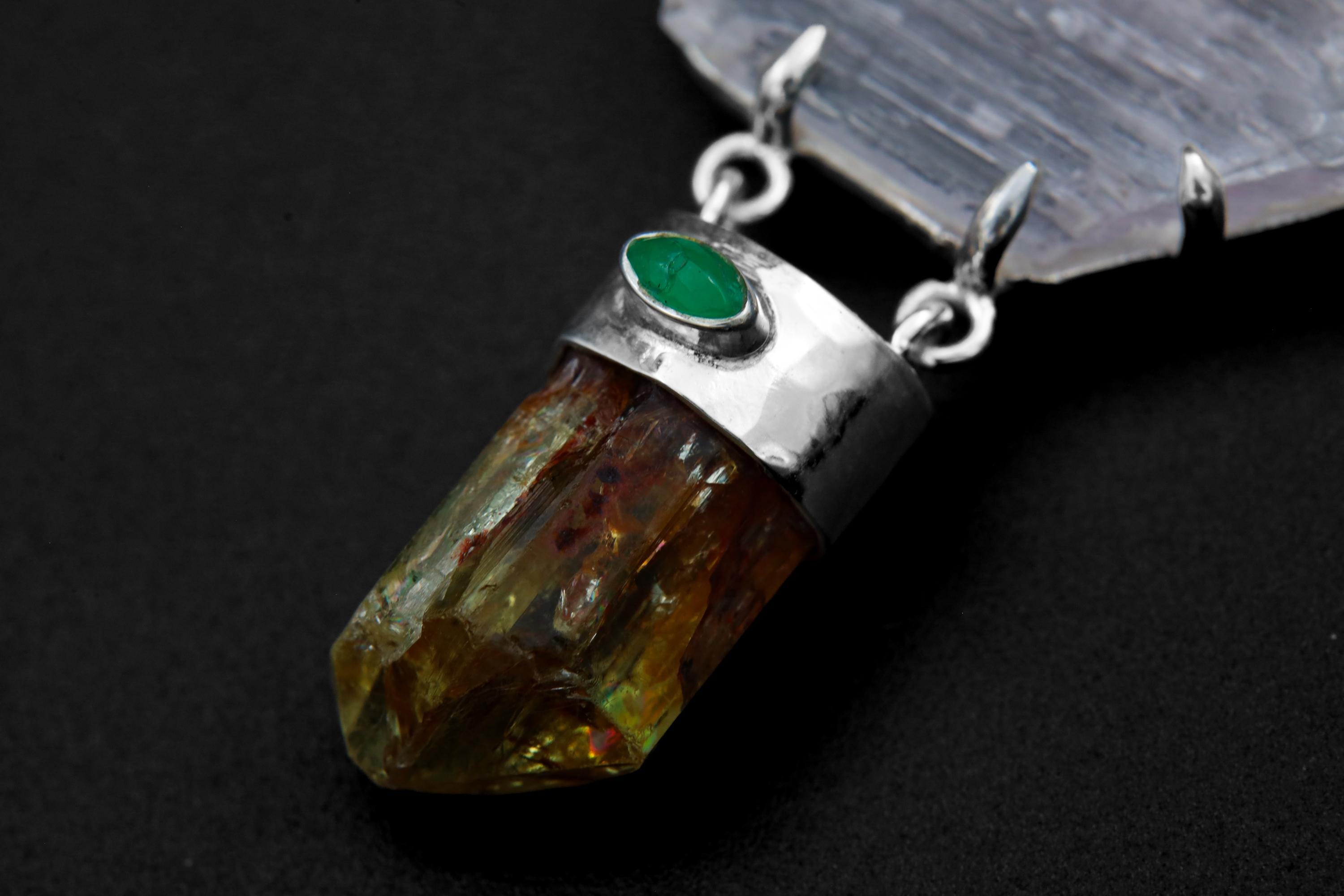 Harmony Labradorite Pendant with Yellow Apatite Kunzite & Australian Emerald Sterling Silver Necklace Chakra Healing Jewelry Gift Boho Style