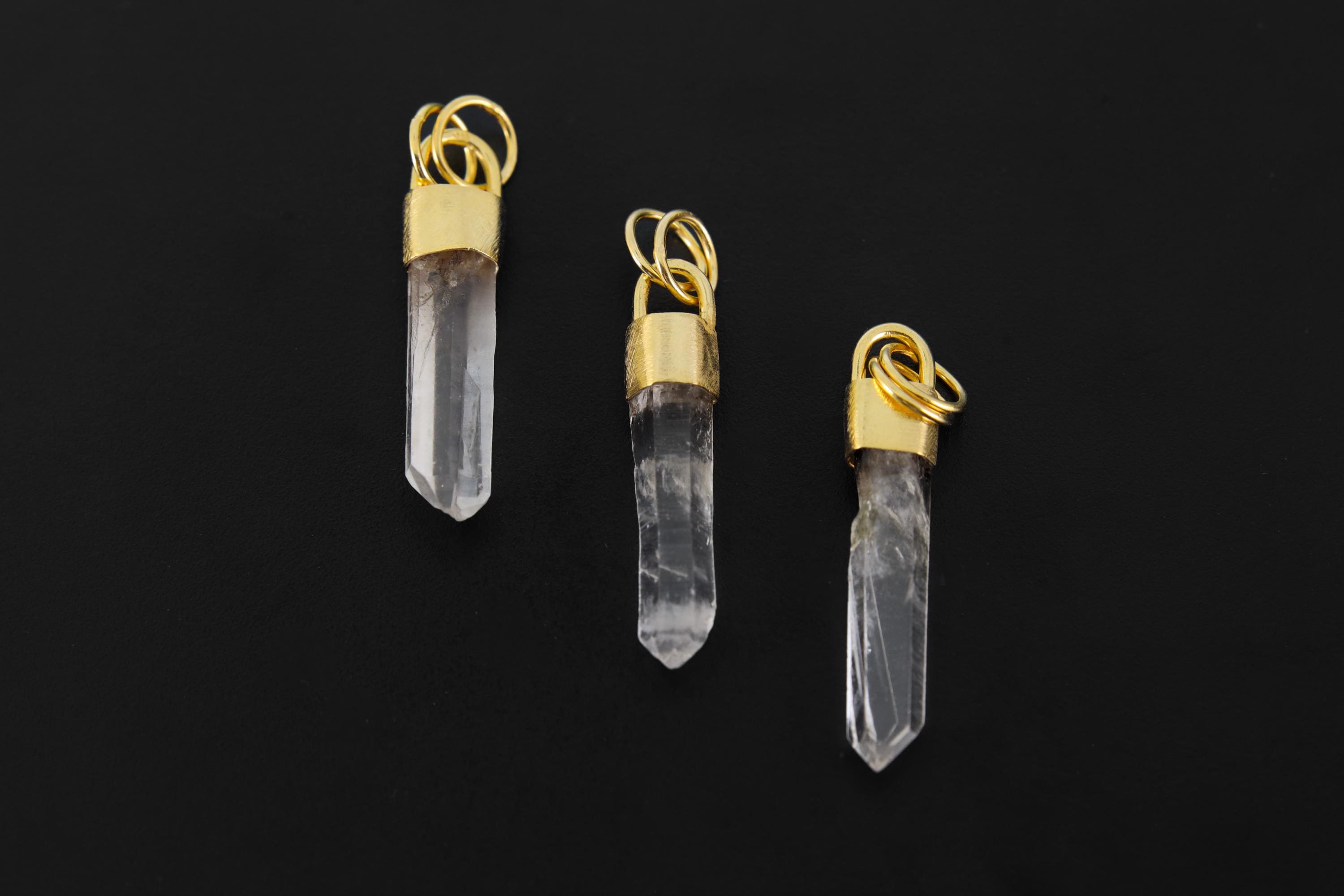 Gold Plated Sterling Silver Brushed Pendant Featuring Australian Fossicked Clear Quartz Point, Crystal Necklace, Crown Chakra, Leo Zodiac