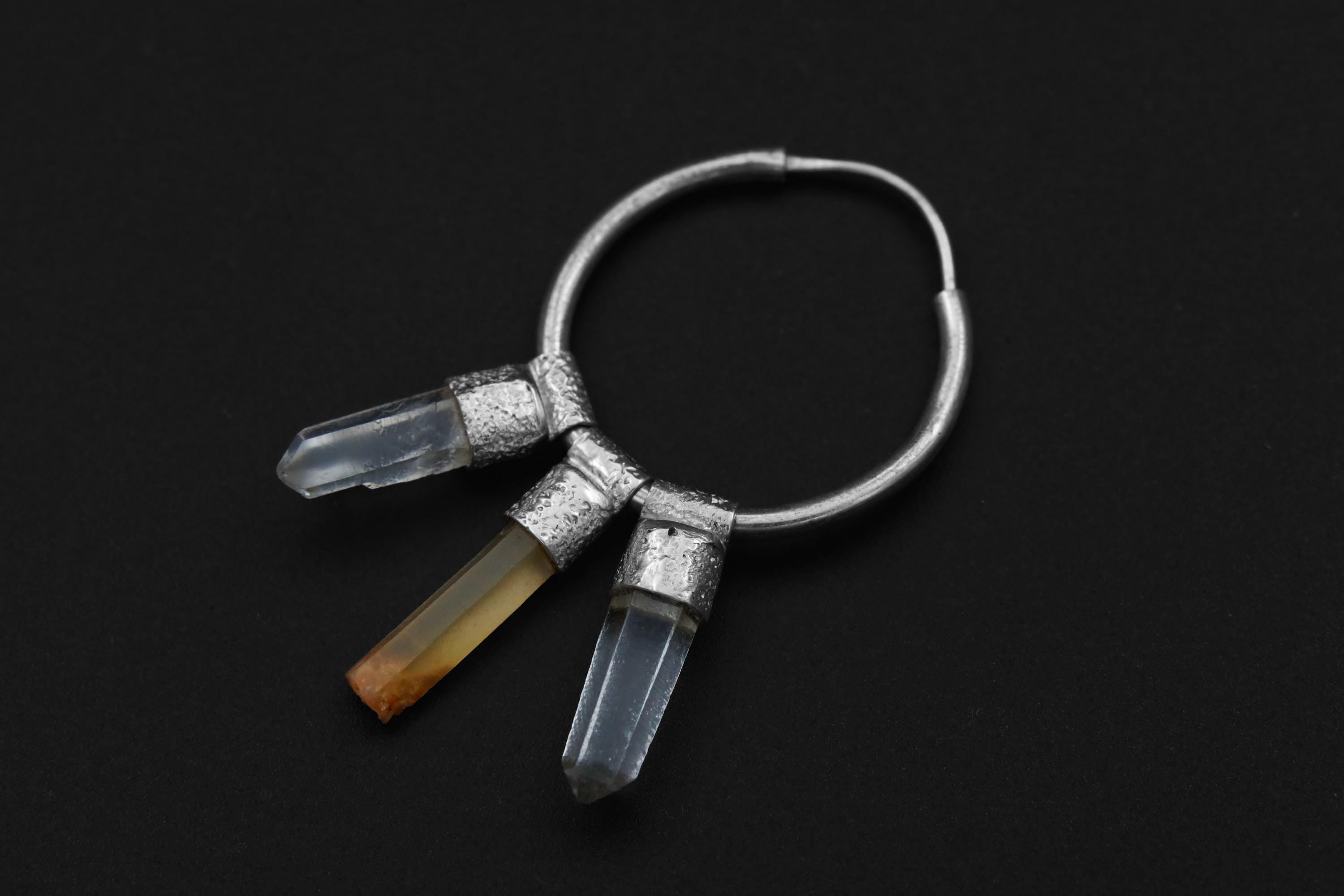 Lithium Quartz & Clear Quartz Stack Earrings, Sterling Silver Hoops, Multi-Functional Jewelry, Unique Gift, Heart and Crown Chakra