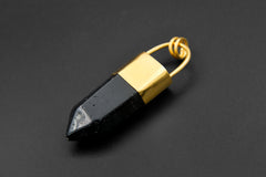 Large Smoky Quartz Point Pendant, High-Grade Dark Crystal with Thick Bronze Cap, 18K Gold-Plated, 7cm Statement Piece, Unique Gift NO/05