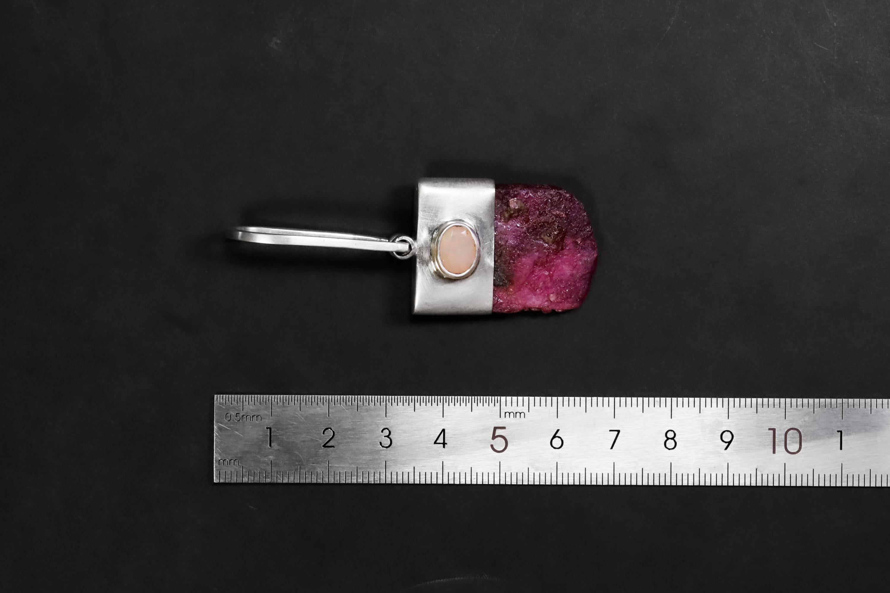 Large Chunky Natural Cambodian Hexagonal Ruby with Oval Faceted Rainbow Ethiopian Opal,Sterling Silver Pendant,Emotional Healing,Unique Gift