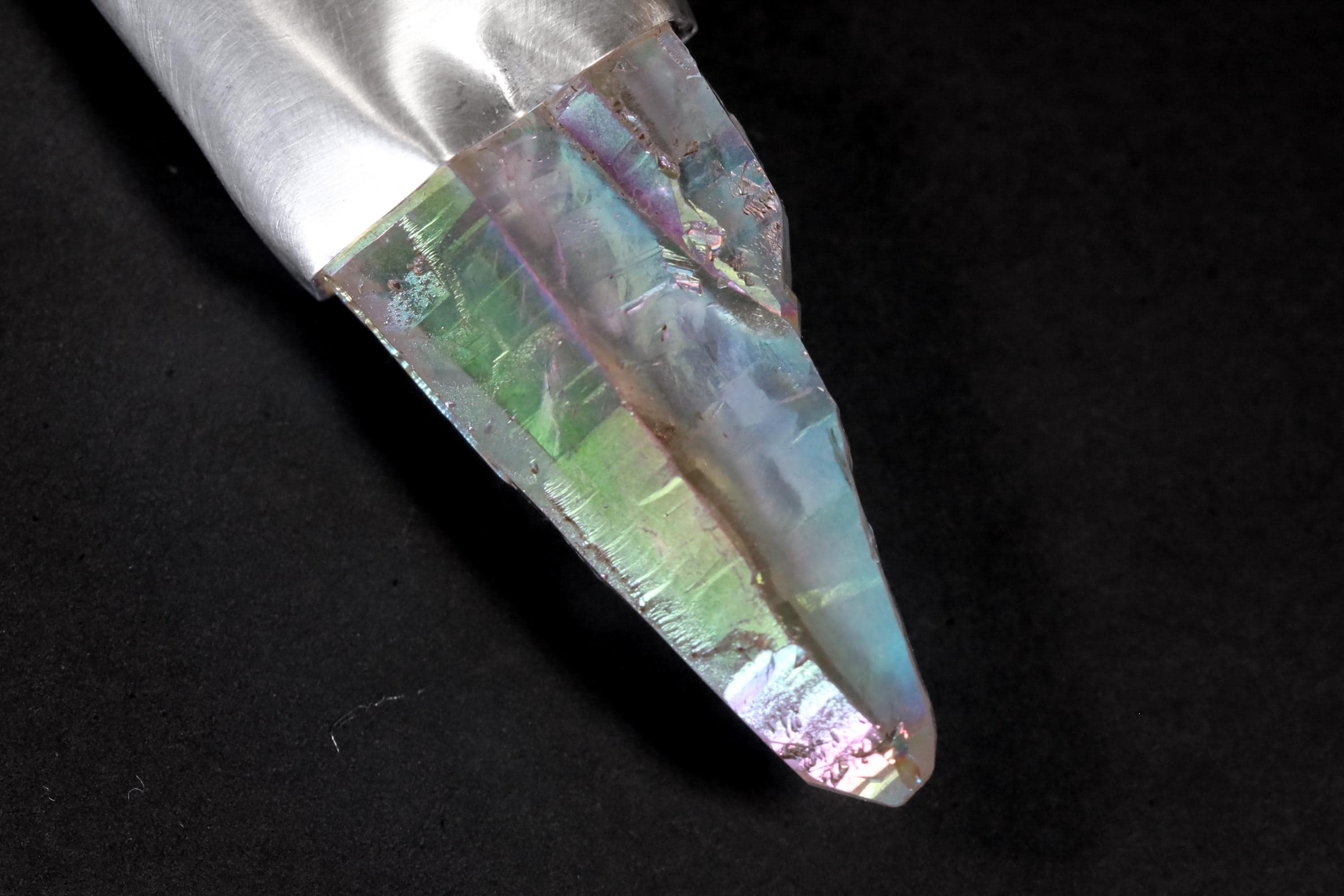 Double Terminated Lemurian Laser Opal/Angel Aura Quartz Point with Oval Shaped Gem Apatite Cabochon, Throat & Crown Chakra, Unique Gift