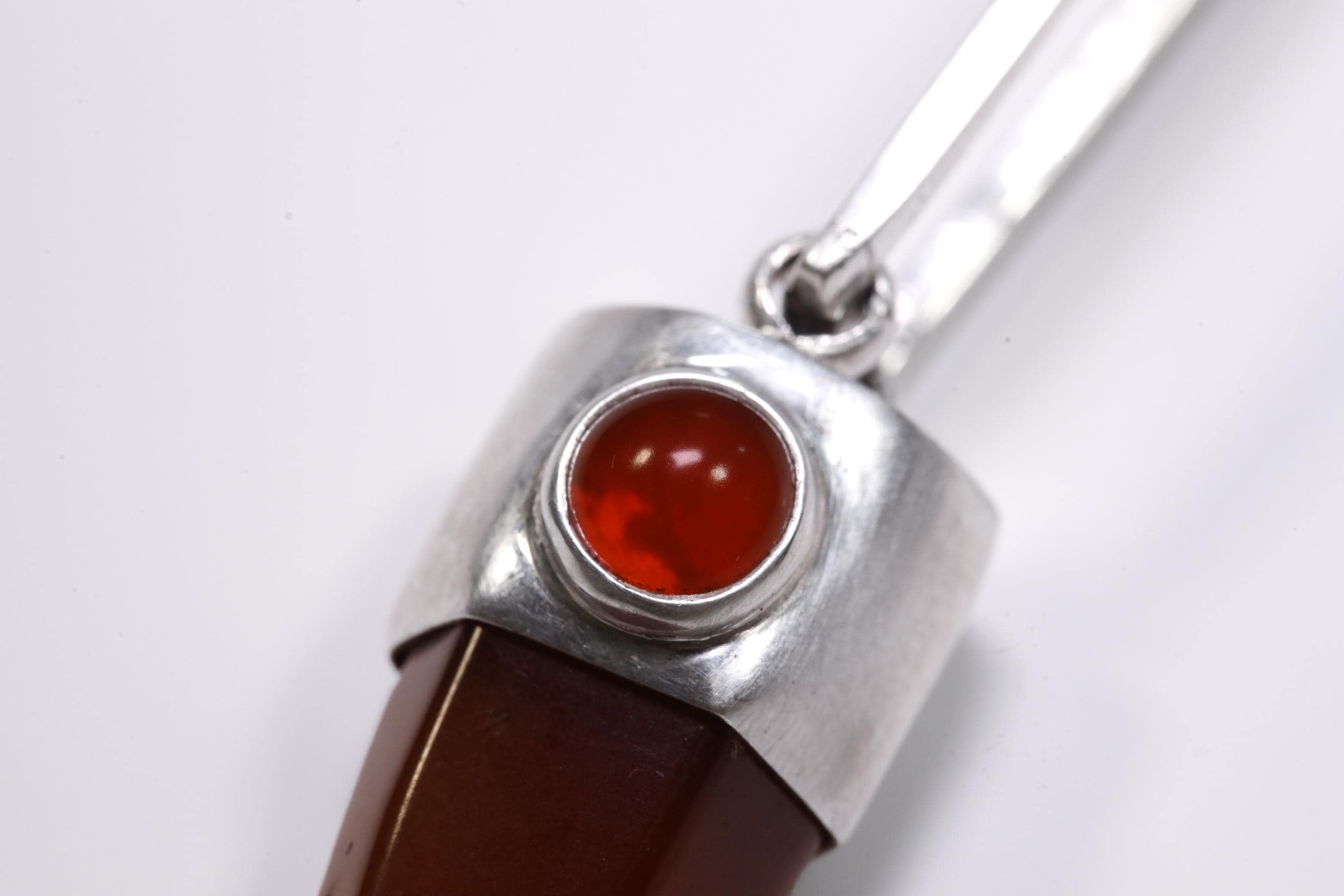 Cut Orange Agate Generator Pendant with Northern Rivers Carnelian Round Cabochon, Sterling Silver, Sacral Chakra, Creativity, Unique Gift