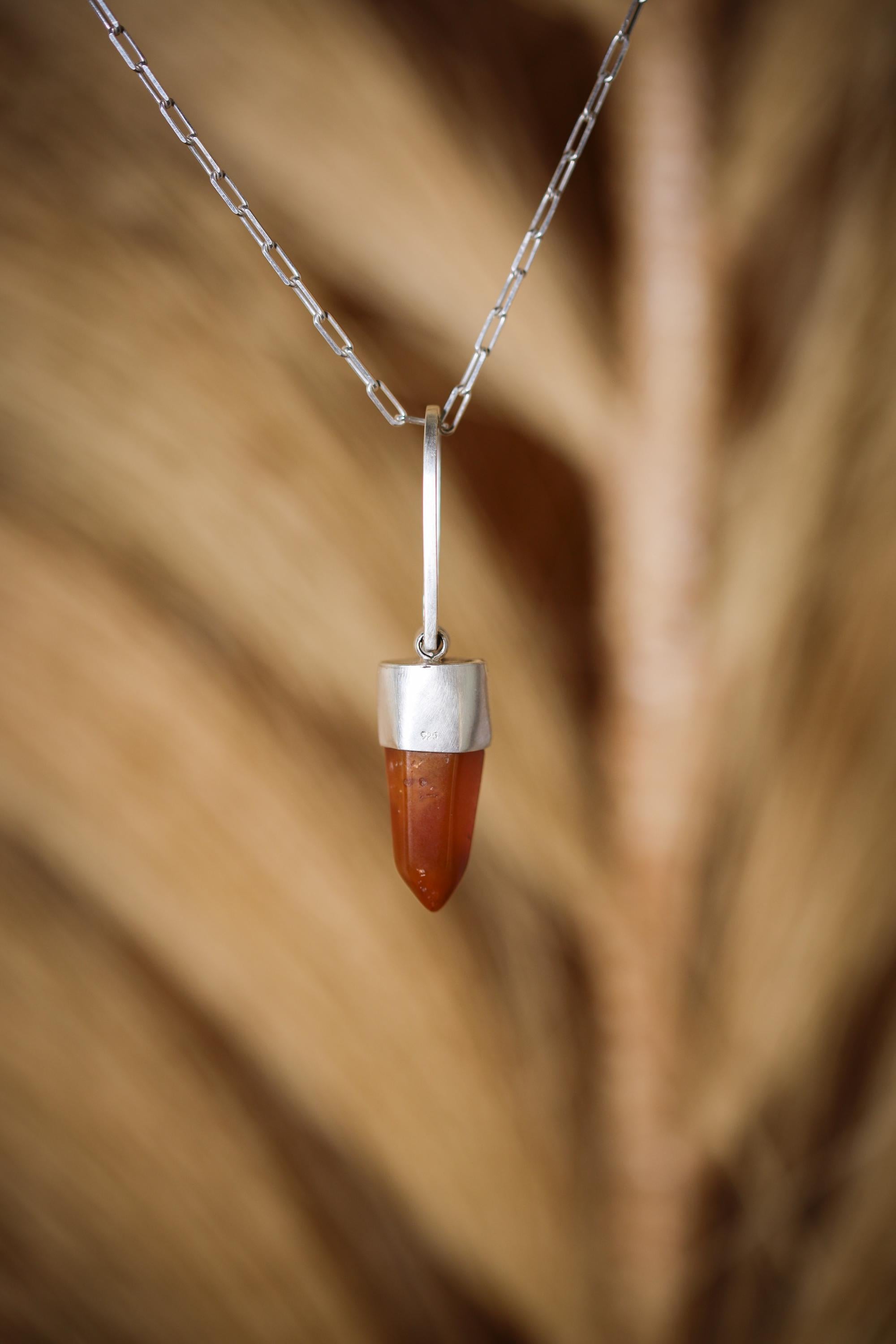 Cut Orange Agate Generator Pendant with Northern Rivers Carnelian Round Cabochon, Sterling Silver, Sacral Chakra, Creativity, Unique Gift