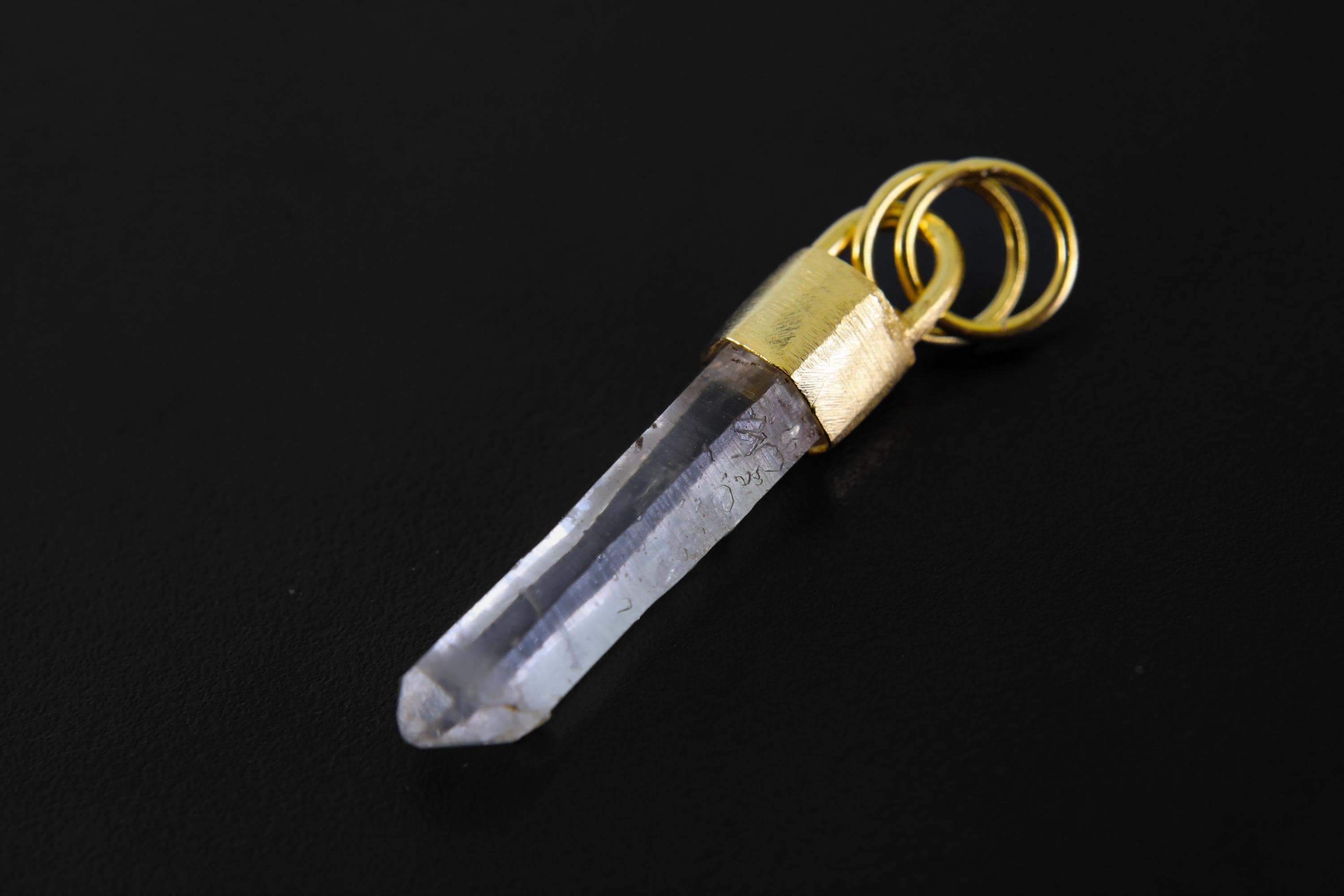 Gold Plated Sterling Silver Brushed Pendant Featuring Australian Fossicked Clear Quartz Point, Crystal Necklace, Crown Chakra, Leo Zodiac