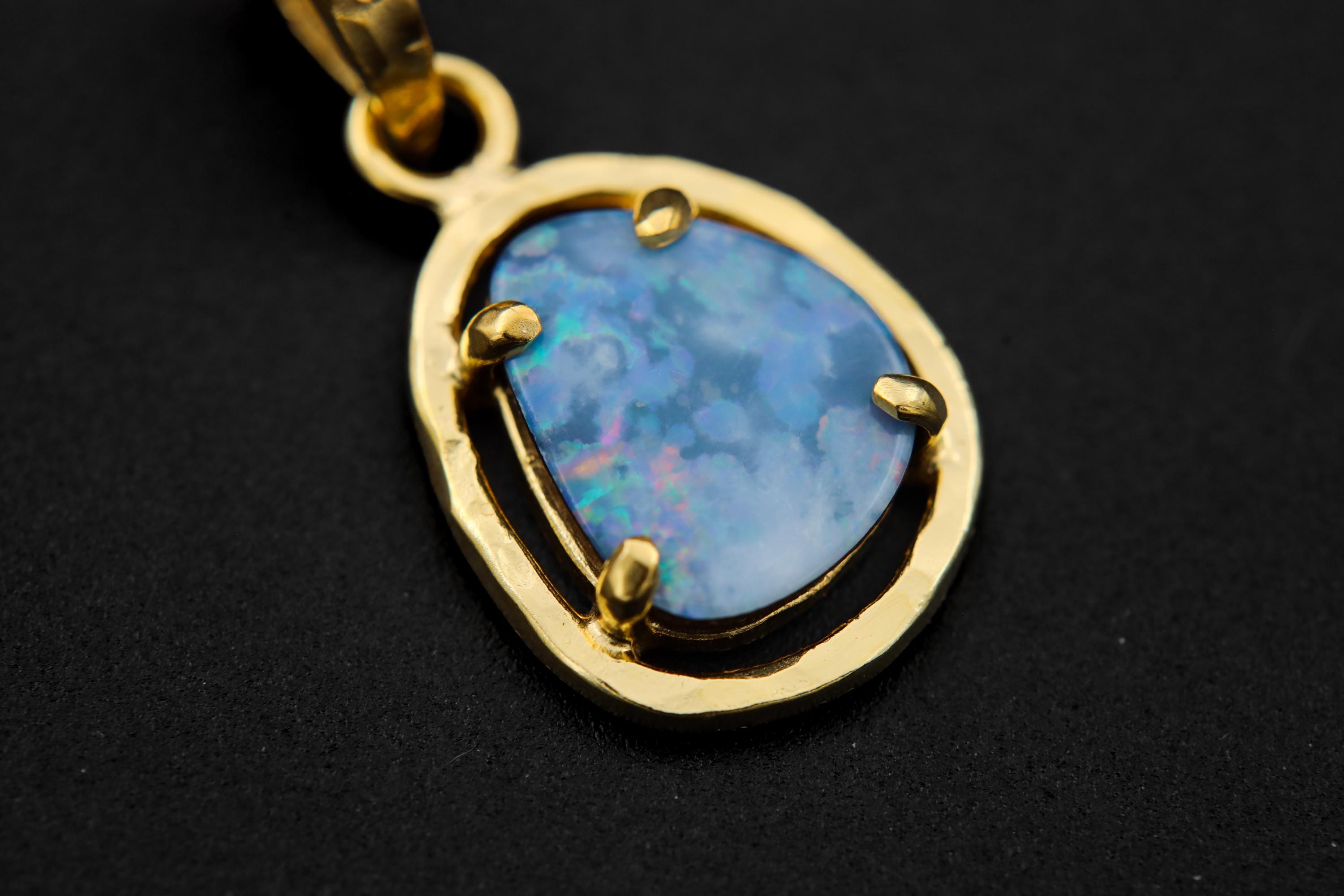 Opal Doublet Pendant, Sterling Silver, Strong Claw Setting, Hammer Textured, 18k Gold Plated, Crown Chakra, Unique Gift