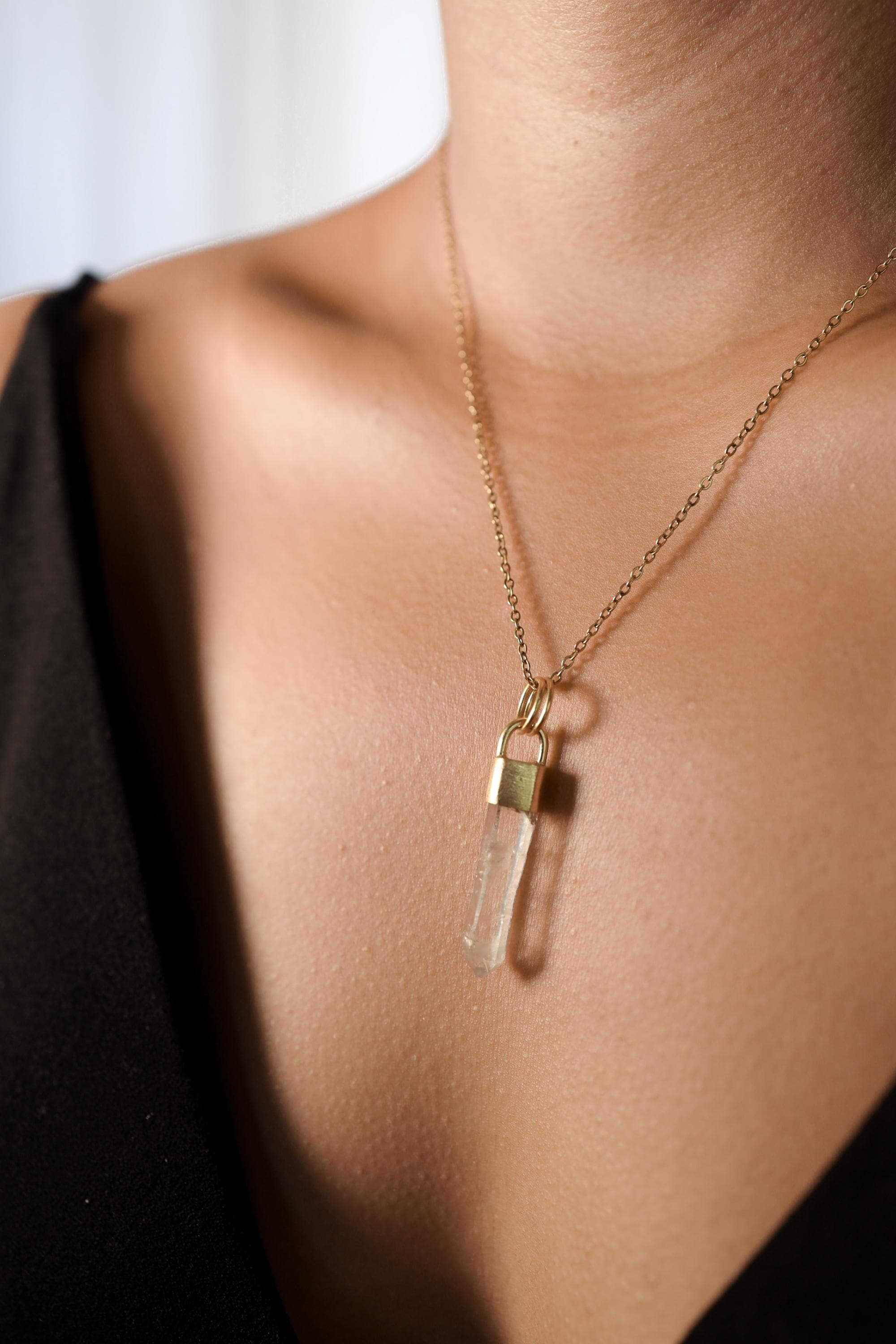 Gold Plated Sterling Silver Brushed Pendant Featuring Australian Fossicked Clear Quartz Point, Crystal Necklace, Crown Chakra, Leo Zodiac