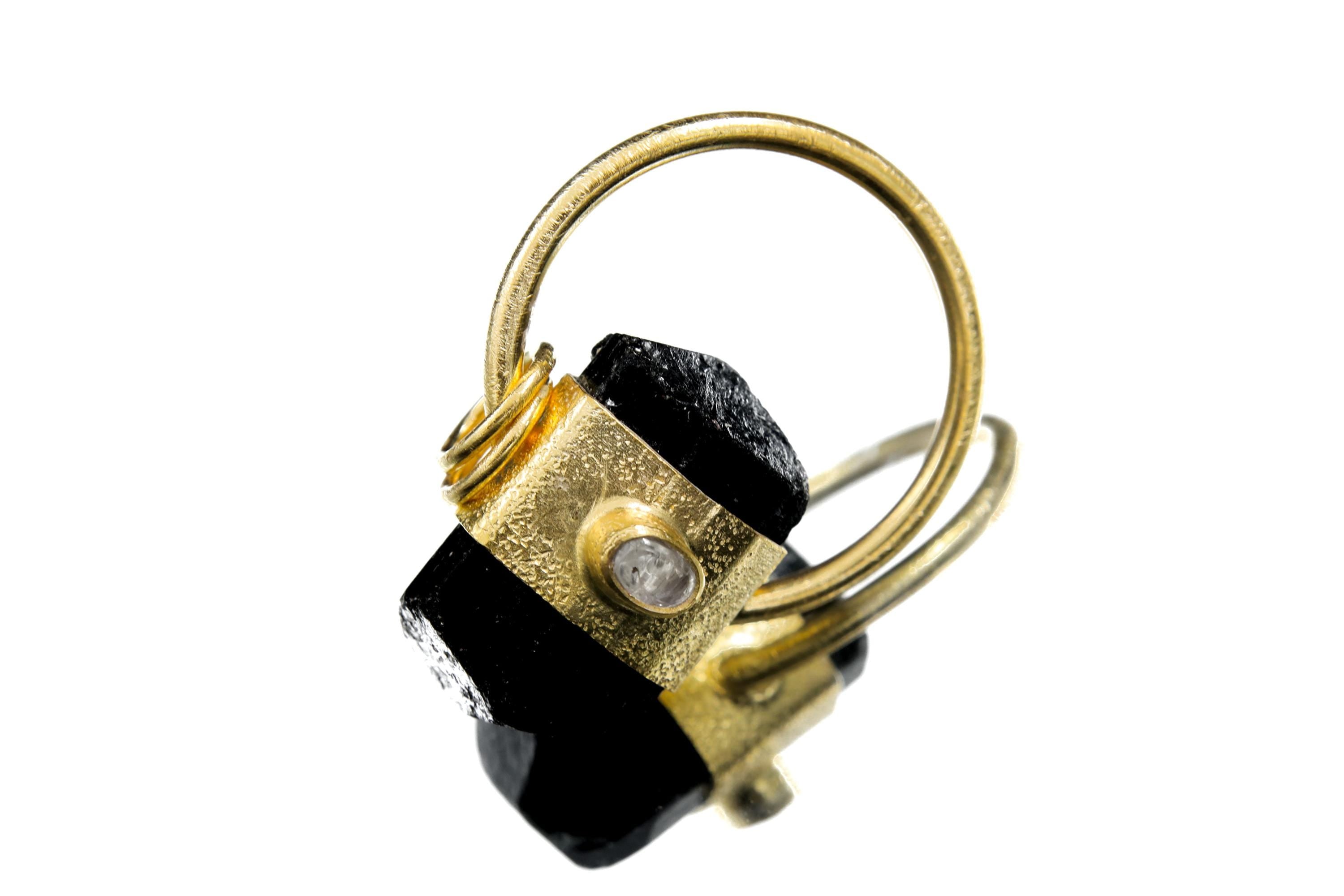 Black Tourmaline & Moonstone Pendant, 18k Gold Plated, Sterling Silver Textured, Capricorn, Cancer Zodiac, Root, Crown Chakras, Unique Gift