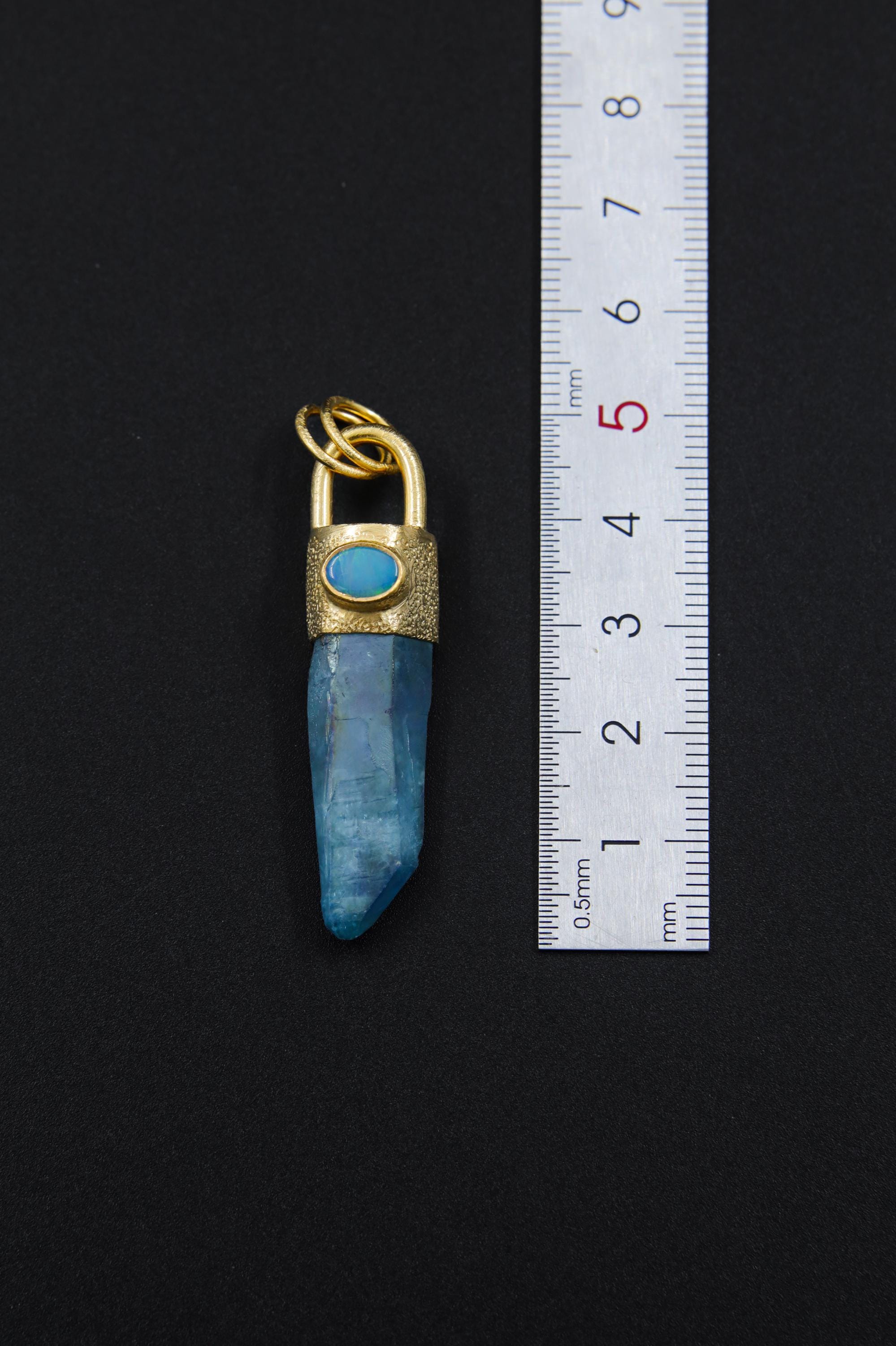 Aqua Aura Quartz & Australian Opal Doublet Pendant, 18K Gold-Plated Sterling Silver, Crown Chakra Jewelry, Unique Gift, Birthstone - NO/05