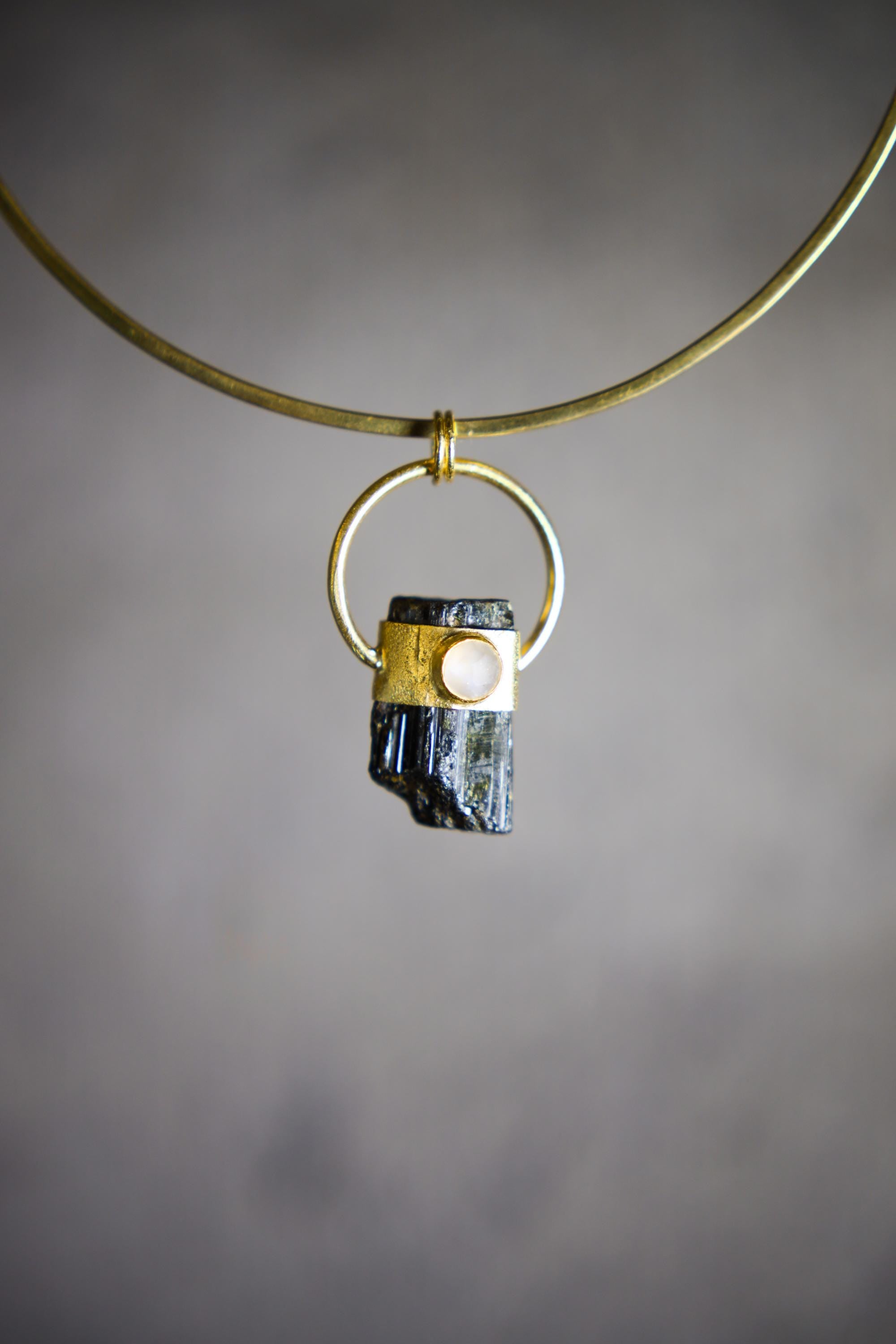 Raw Green Tourmaline & Radiant Moonstone Pendant, Sand-Textured Sterling Silver Halo, 18K Gold Plated, Heart Chakra, Unique Gift,Birthstone