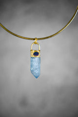 Aqua Aura Twin Quartz & Australian Opal Pendant 18K Gold-Plated Textured Sterling Silver Cancer, Crown Chakra Unique Birthstone Gift - NO/04