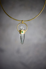 Self-Healed Lemurian Chlorite Quartz & Emerald Pendant, Sterling Silver Textured, Virgo Zodiac, Heart Chakra, Unique Gift, 18K Gold Plated