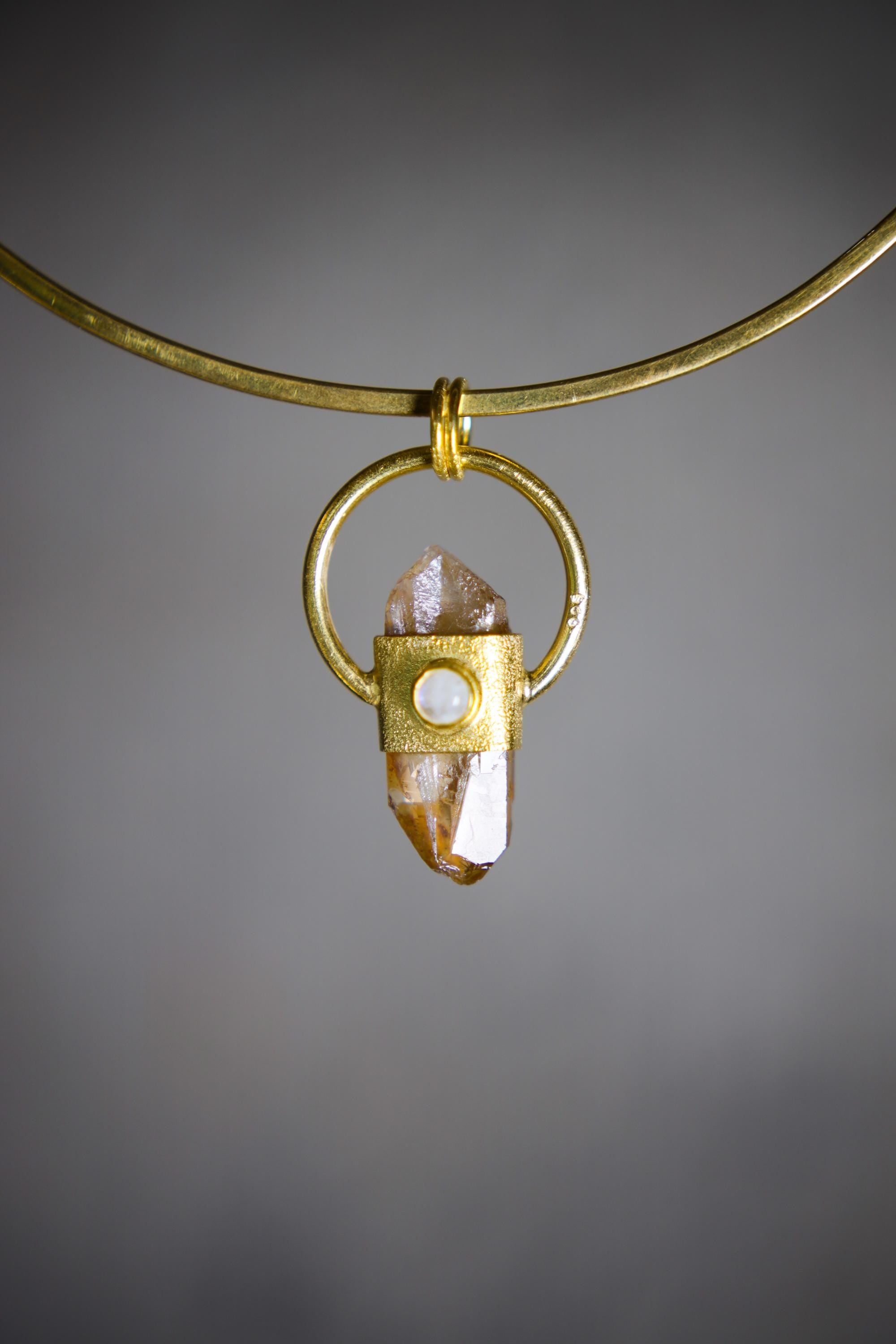 Australian Lithium Quartz & Moonstone Pendant, 18K Gold-Plated Sterling Silver, Birthstone, Libra and Cancer Zodiac, Unique Gift