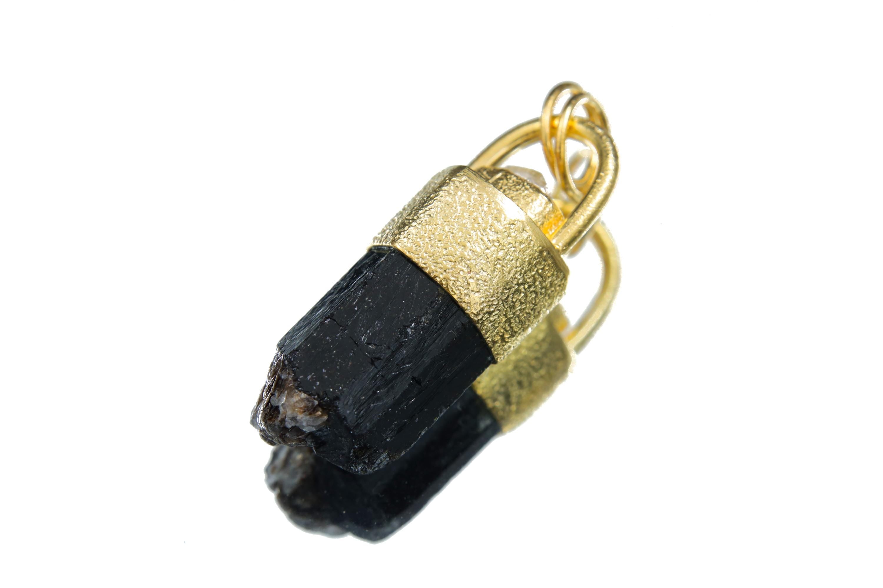 Himalayan Terminated Brown Dravite Tourmaline & Diamond Pendant, Sterling Silver, Sand Texture, 18K Gold-Plated, Unique Gift - NO/04