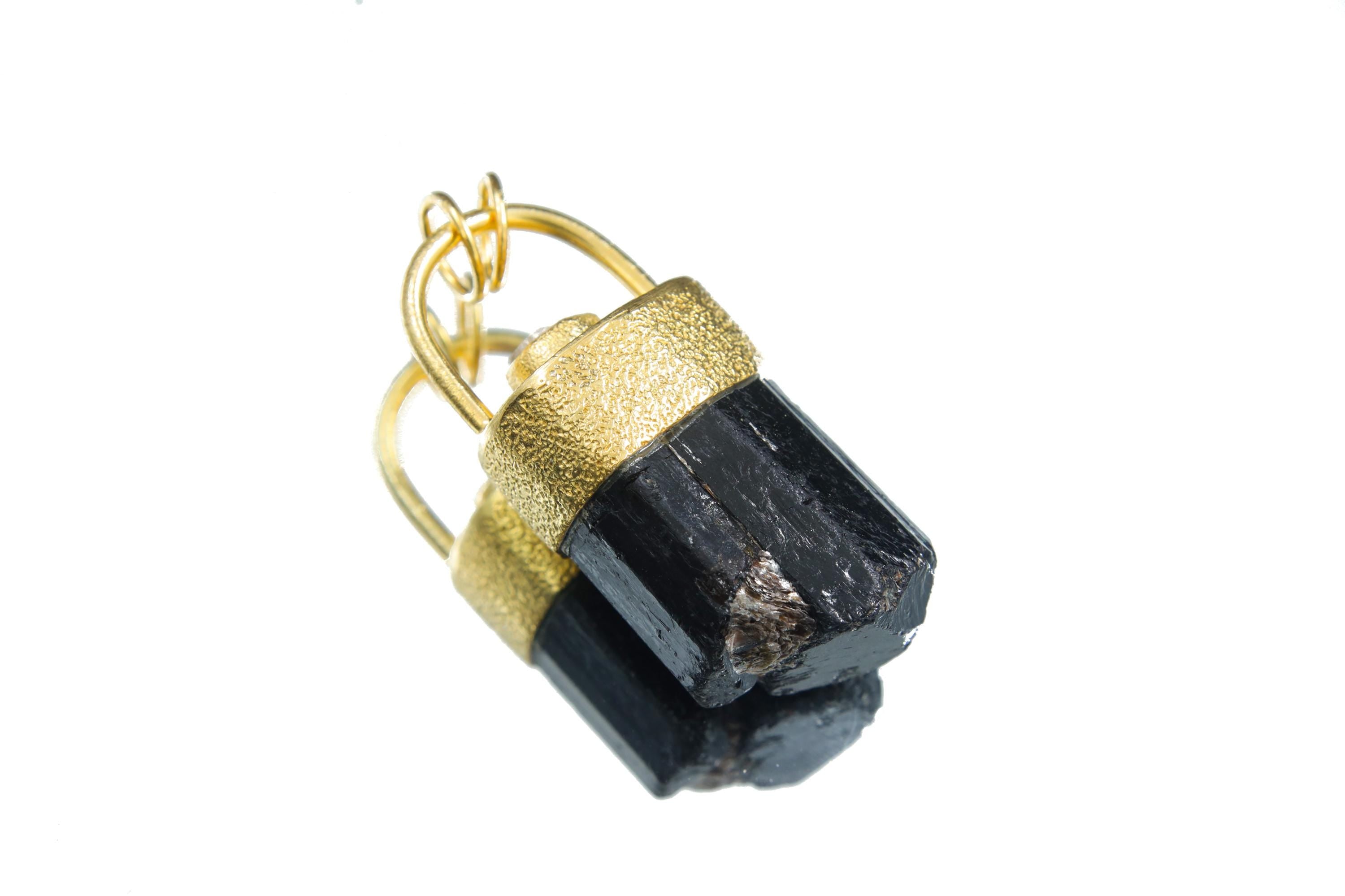 Himalayan Terminated Brown Dravite Tourmaline & Diamond Pendant, Textured Sterling Silver, 18K Gold-Plated, Unique Gift, Root Chakra- NO/03