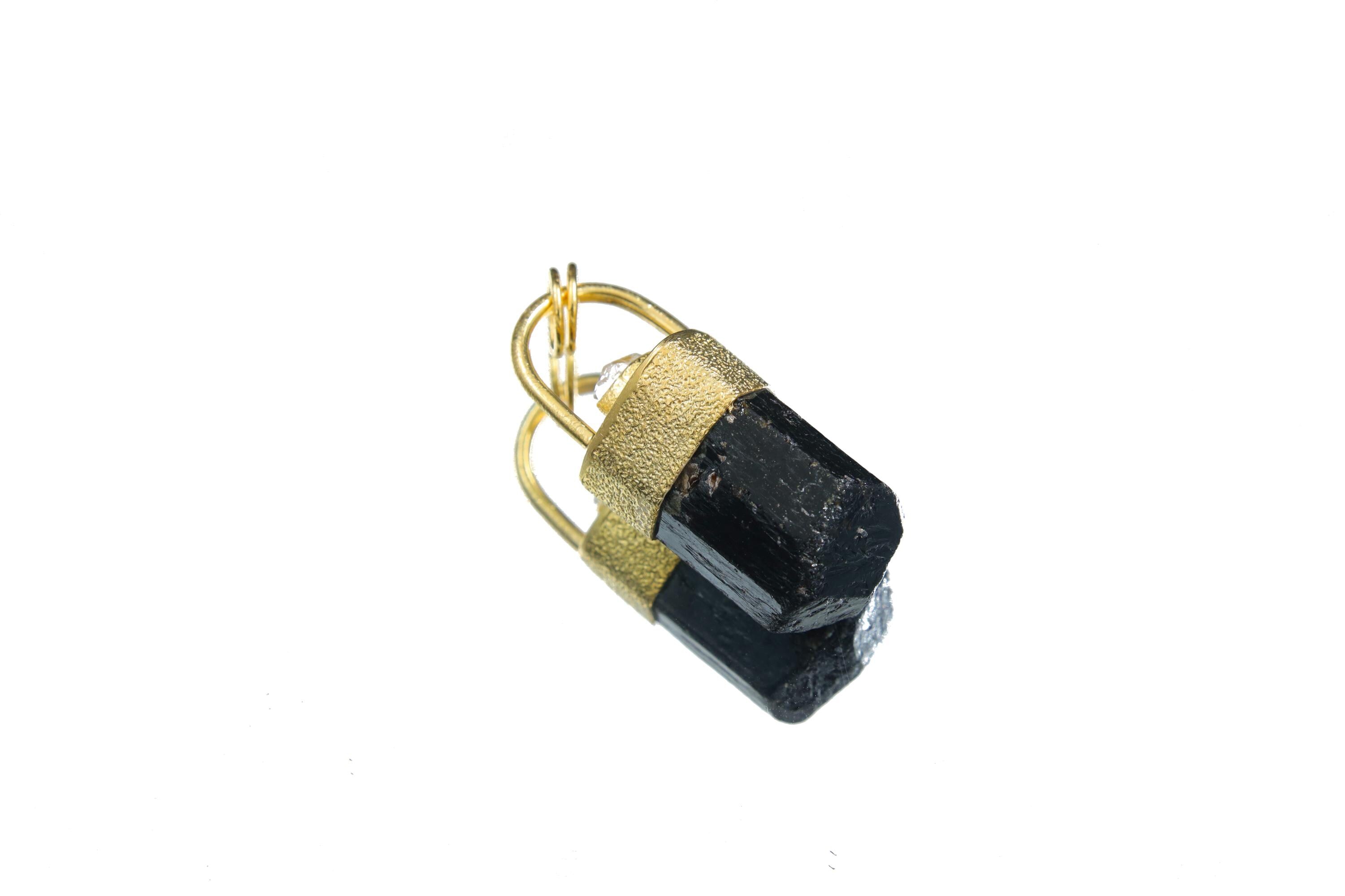 Himalayan Terminated Brown Dravite Tourmaline & Diamond Pendant, Sterling Silver, Sand Texture, 18K Gold-Plated, Unique Gift - NO/02