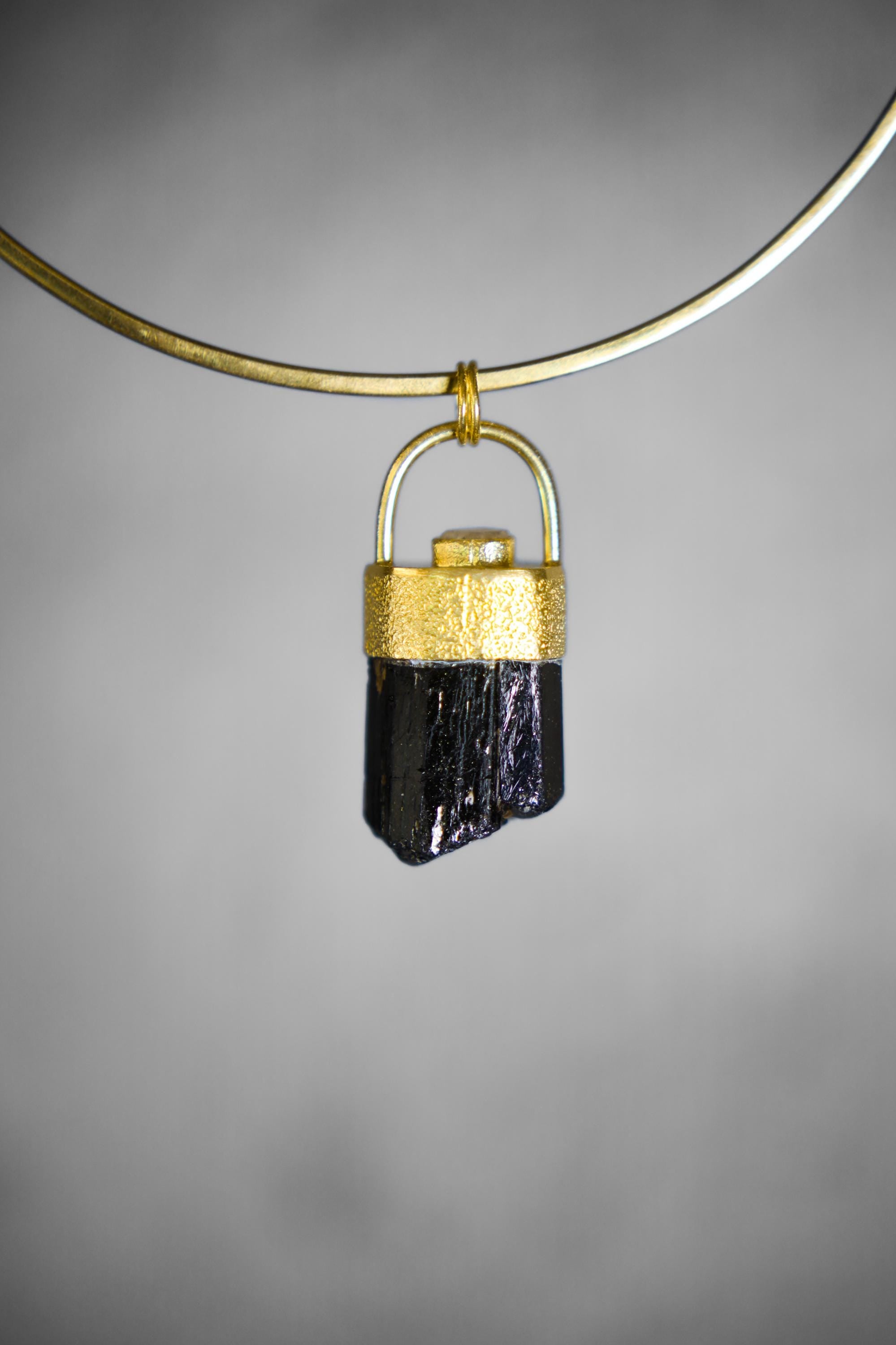 Himalayan Terminated Brown Dravite Tourmaline & Diamond Pendant, Textured Sterling Silver, 18K Gold-Plated, Unique Gift, Root Chakra- NO/03