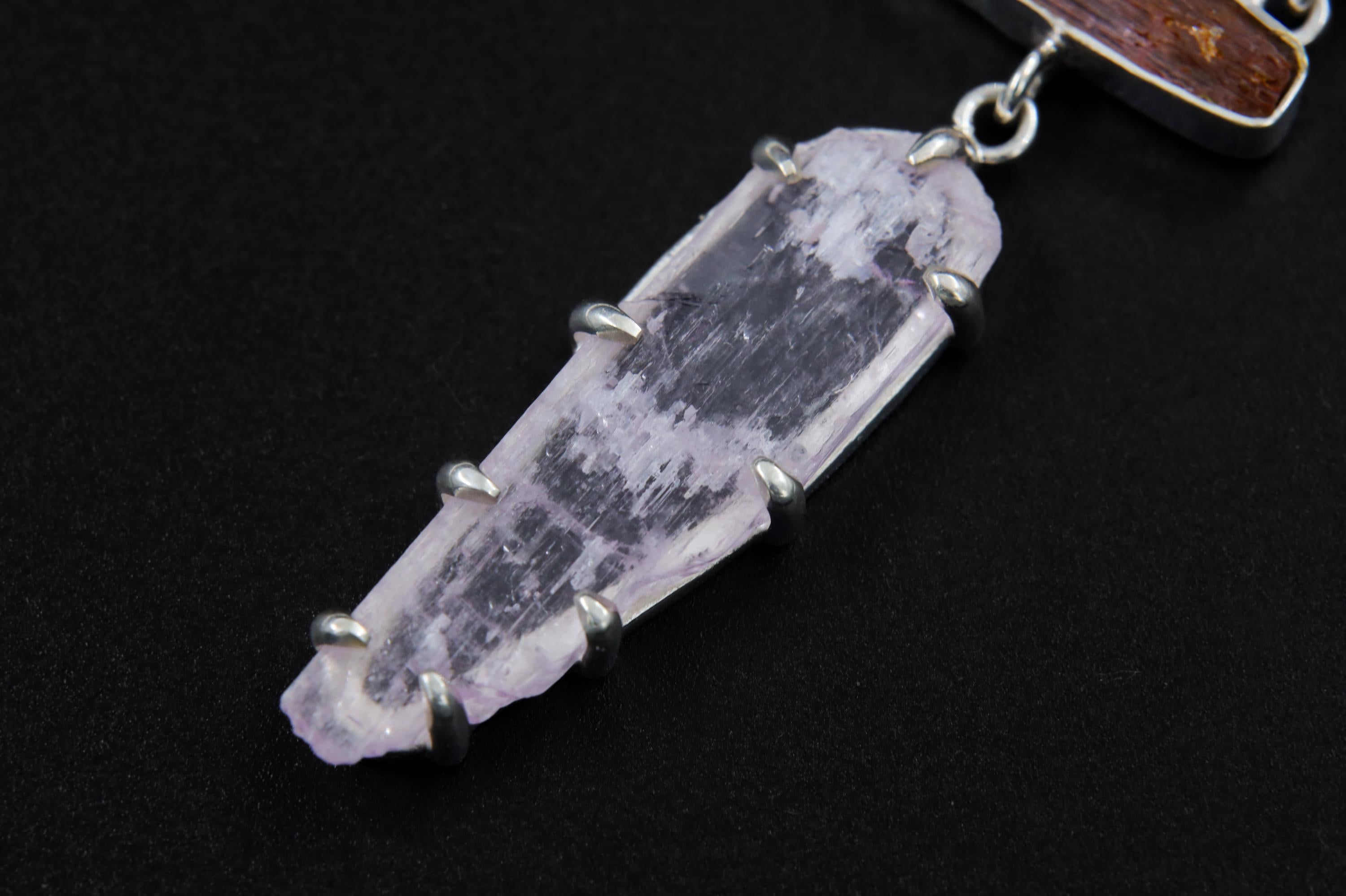 Pink Kunzite, Himalayan Aquamarine & Pink Tourmaline Pendant, Sterling Silver, Spiritual Necklace, Love Energy, Gift for Connection