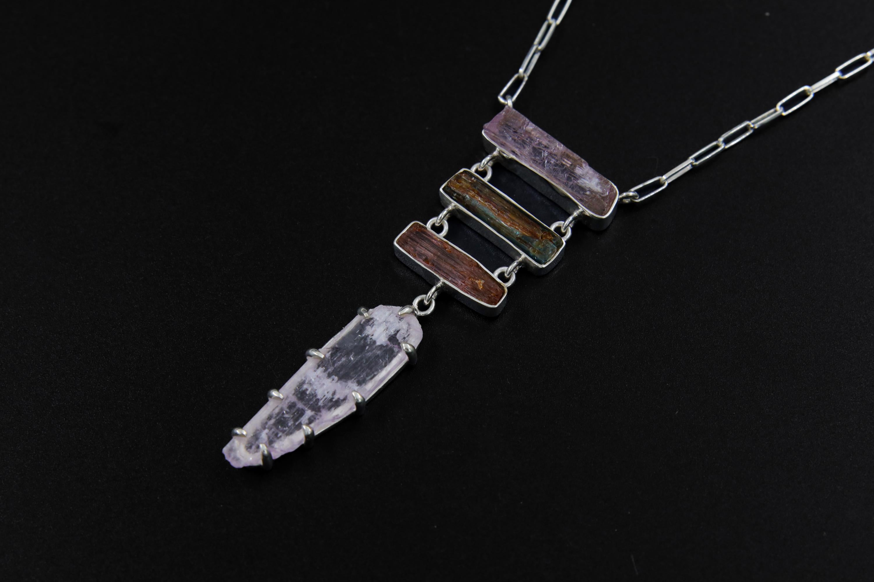 Pink Kunzite, Himalayan Aquamarine & Pink Tourmaline Pendant, Sterling Silver, Spiritual Necklace, Love Energy, Gift for Connection