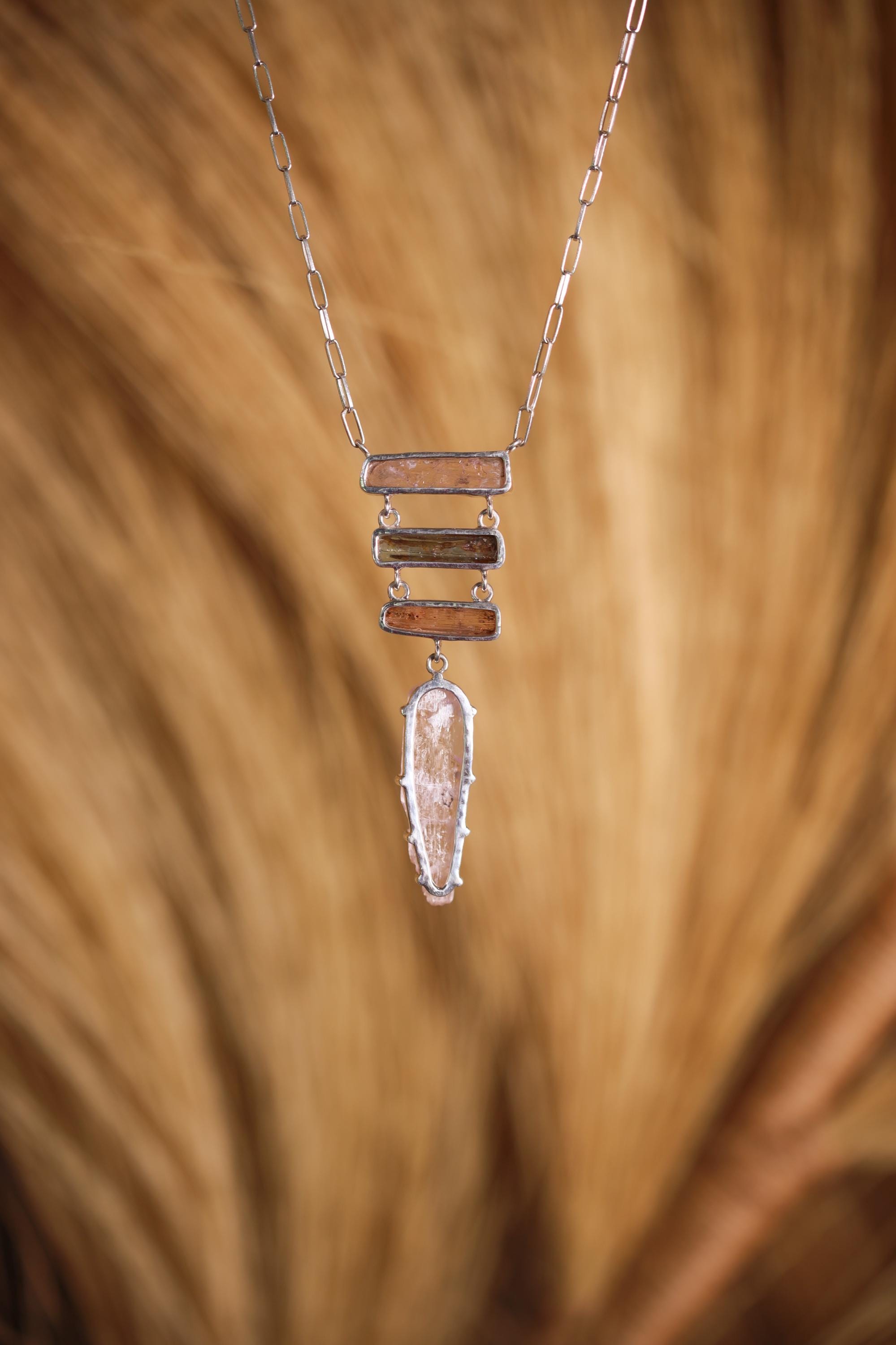 Pink Kunzite, Himalayan Aquamarine & Pink Tourmaline Pendant, Sterling Silver, Spiritual Necklace, Love Energy, Gift for Connection