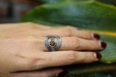 Raw Gem Dravite Brown Tourmaline - 925 Sterling Silver - Heavy Set Adjustable Loop Ring - Scratch Textured - Size 5-9 US - NO/4