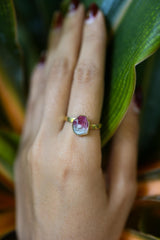 Watermelon Gem Tourmaline - Size 7 US - Gold Plated - Sterling Silver Crystal Ring