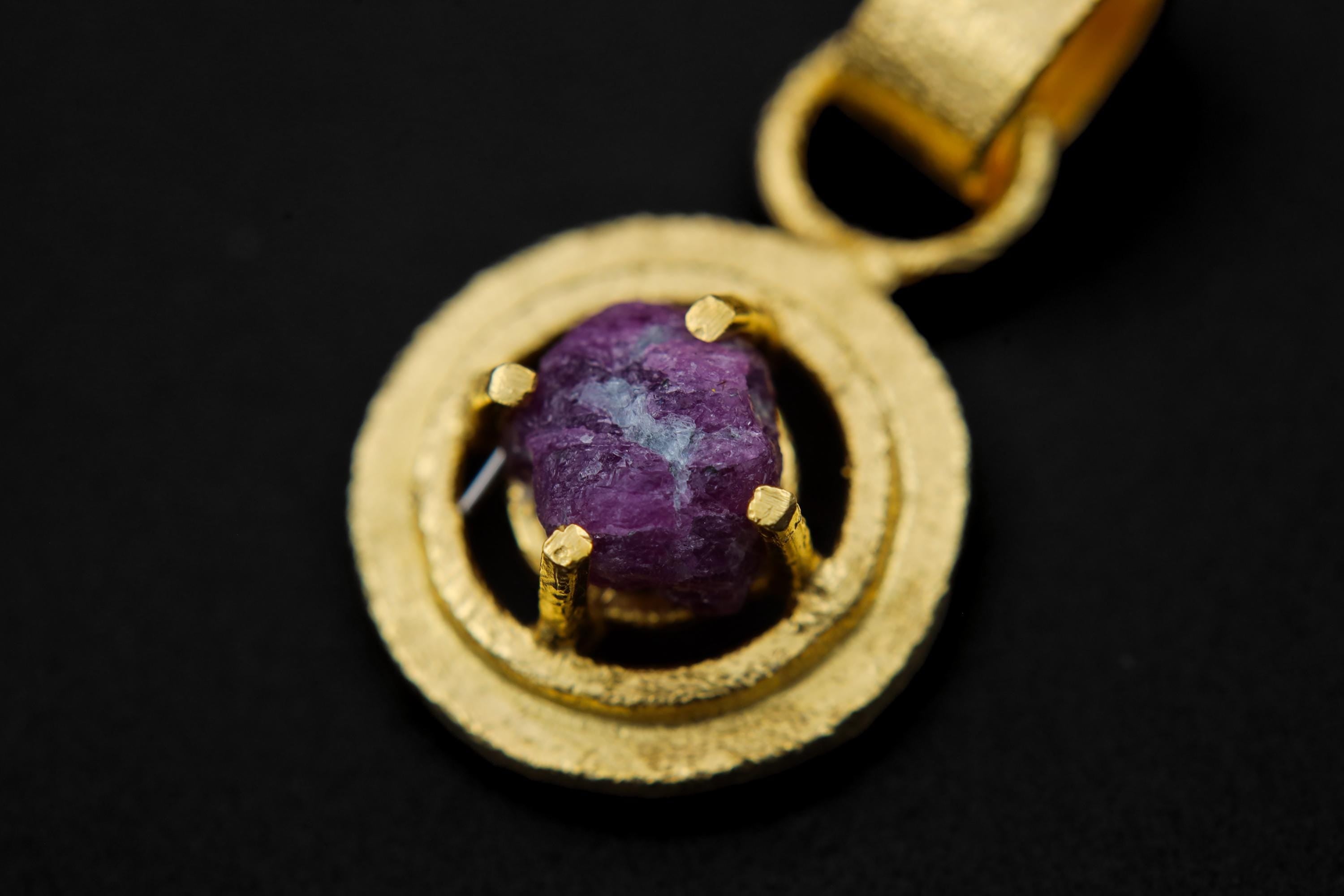 Rare Purple Vesuvianite Pendant, Sterling Silver, Strong Framed Claw Wire Setting, Sand Textured Crown Chakra Scorpio Zodiac 18k Gold Plated