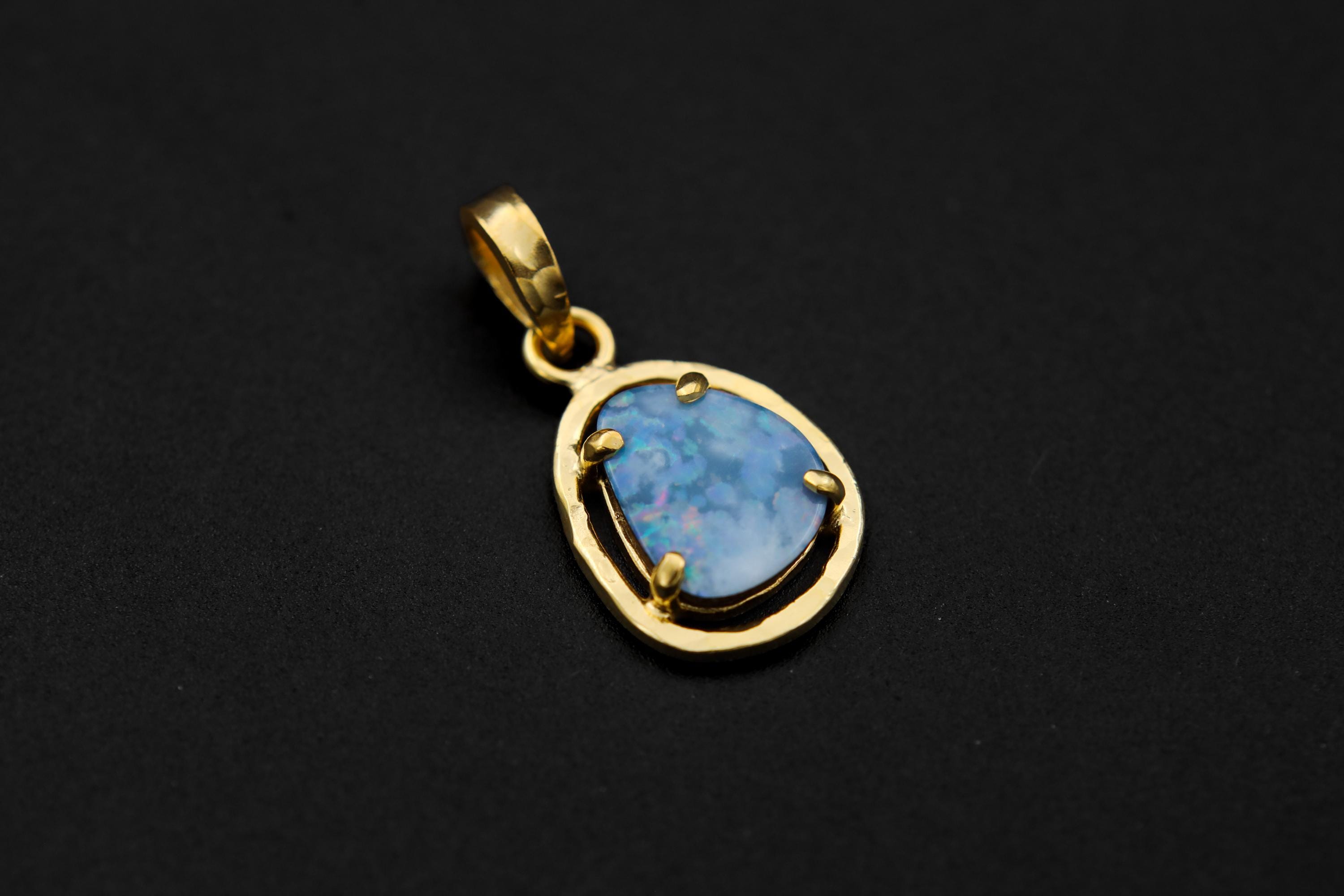 Opal Doublet Pendant, Sterling Silver, Strong Claw Setting, Hammer Textured, 18k Gold Plated, Crown Chakra, Unique Gift