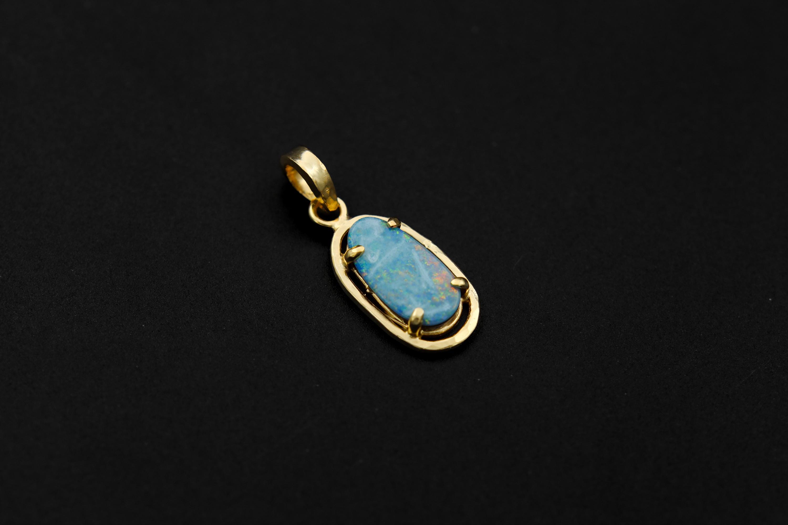 Opal Doublet Pendant, Sterling Silver, Strong Claw Setting, Hammer Textured, 18k Gold Plated, Crown Chakra, Unique Gift