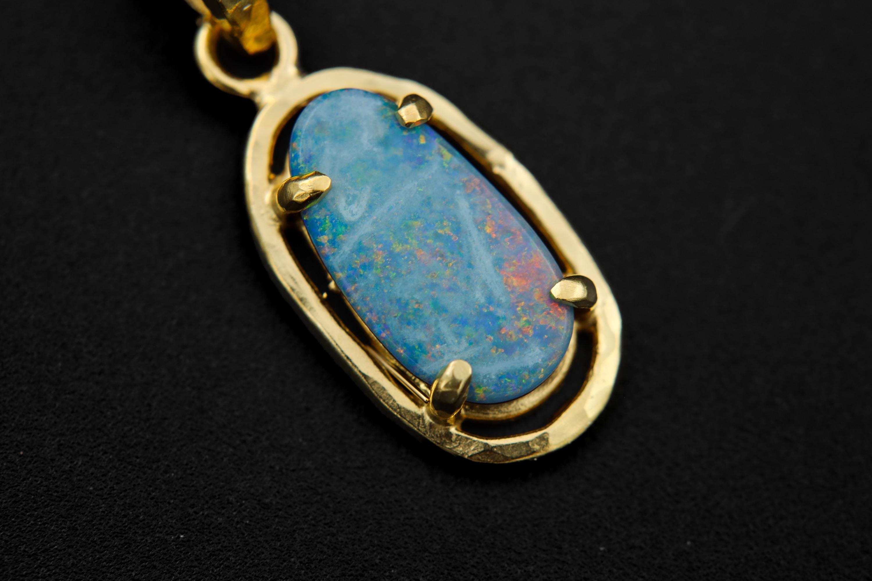 Opal Doublet Pendant, Sterling Silver, Strong Claw Setting, Hammer Textured, 18k Gold Plated, Crown Chakra, Unique Gift