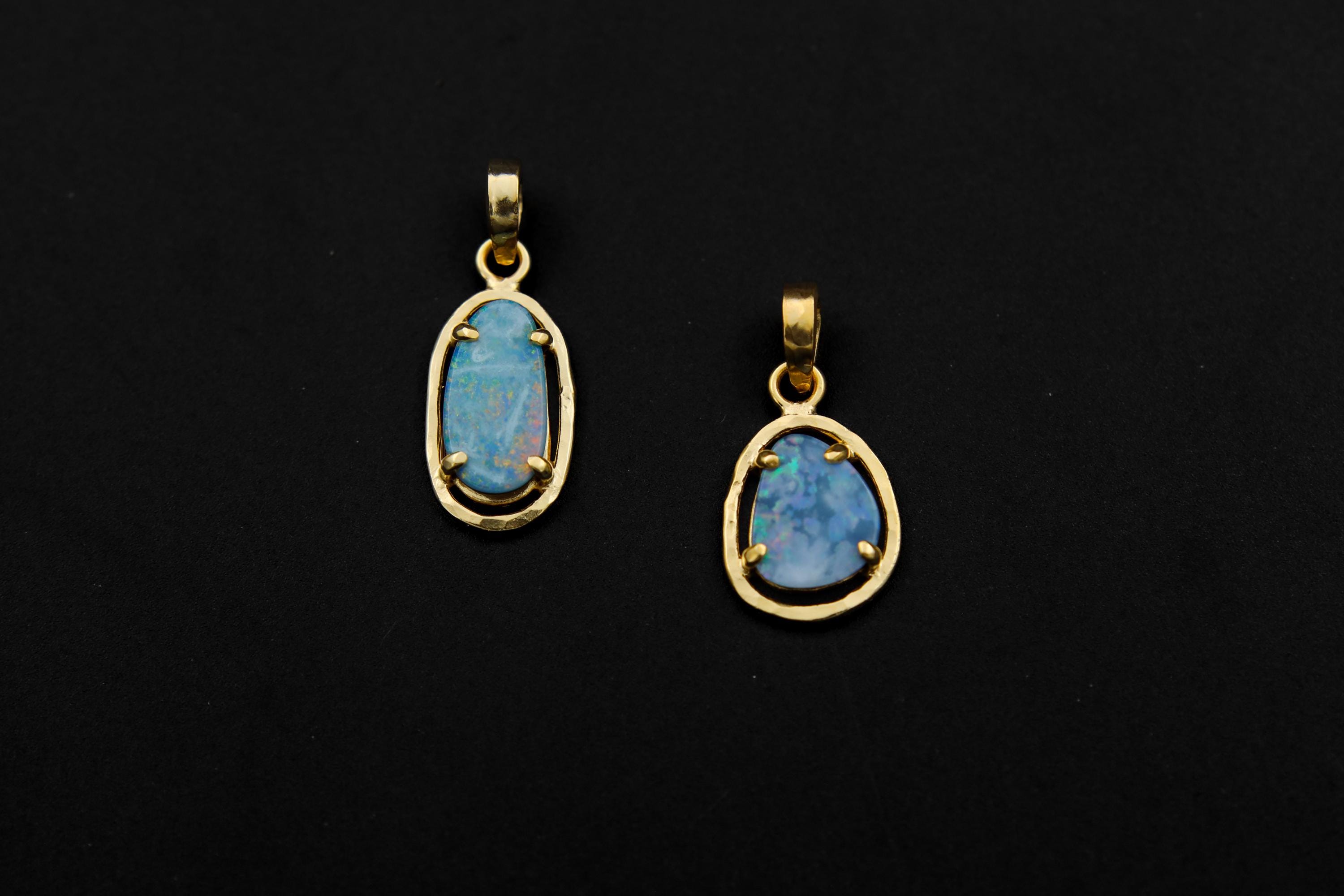 Opal Doublet Pendant, Sterling Silver, Strong Claw Setting, Hammer Textured, 18k Gold Plated, Crown Chakra, Unique Gift