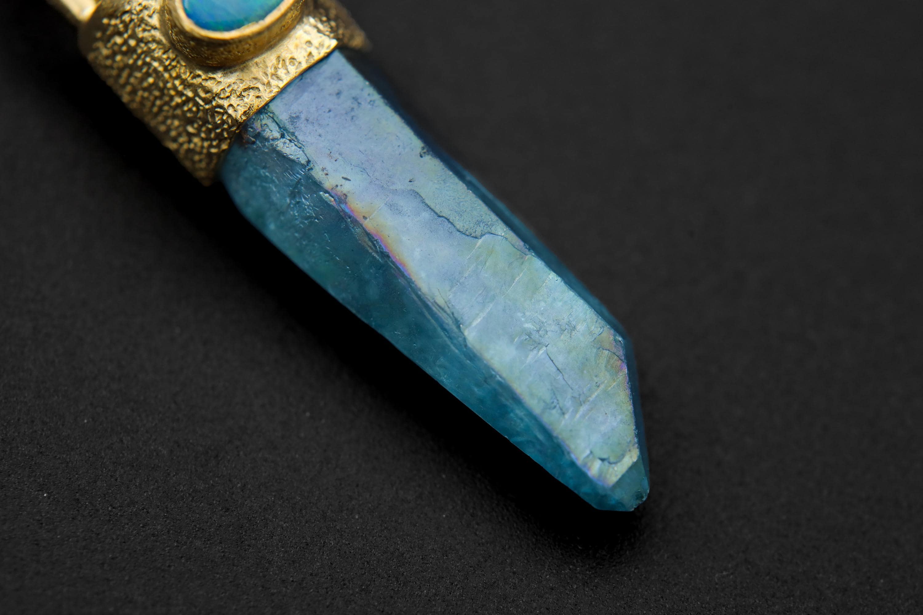 Aqua Aura Quartz & Australian Opal Doublet Pendant, 18K Gold-Plated Sterling Silver, Crown Chakra Jewelry, Unique Gift, Birthstone - NO/05