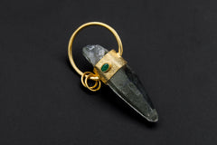 Self-Healed Lemurian Chlorite Quartz & Emerald Pendant, Sterling Silver Textured, Virgo Zodiac, Heart Chakra, Unique Gift, 18K Gold Plated