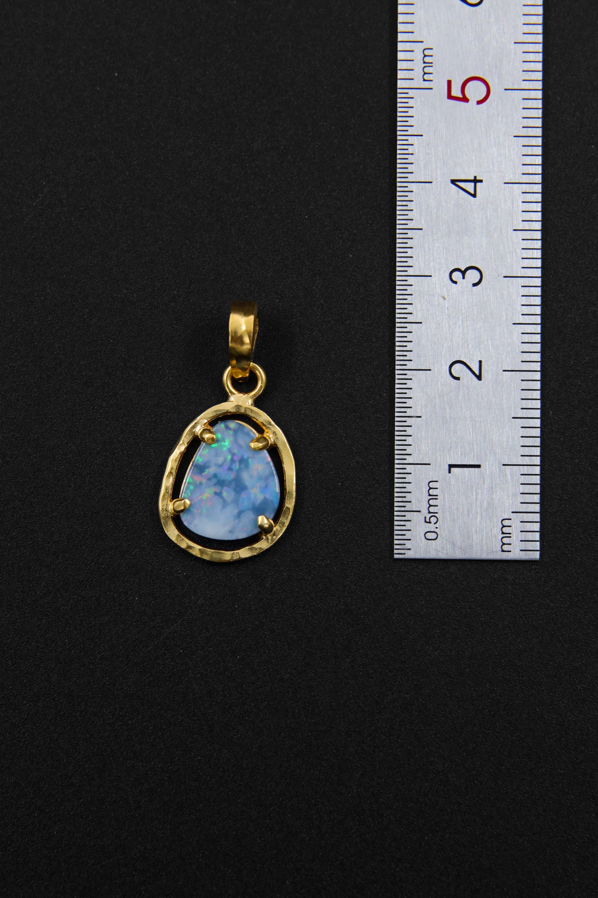 Opal Doublet Pendant, Sterling Silver, Strong Claw Setting, Hammer Textured, 18k Gold Plated, Crown Chakra, Unique Gift