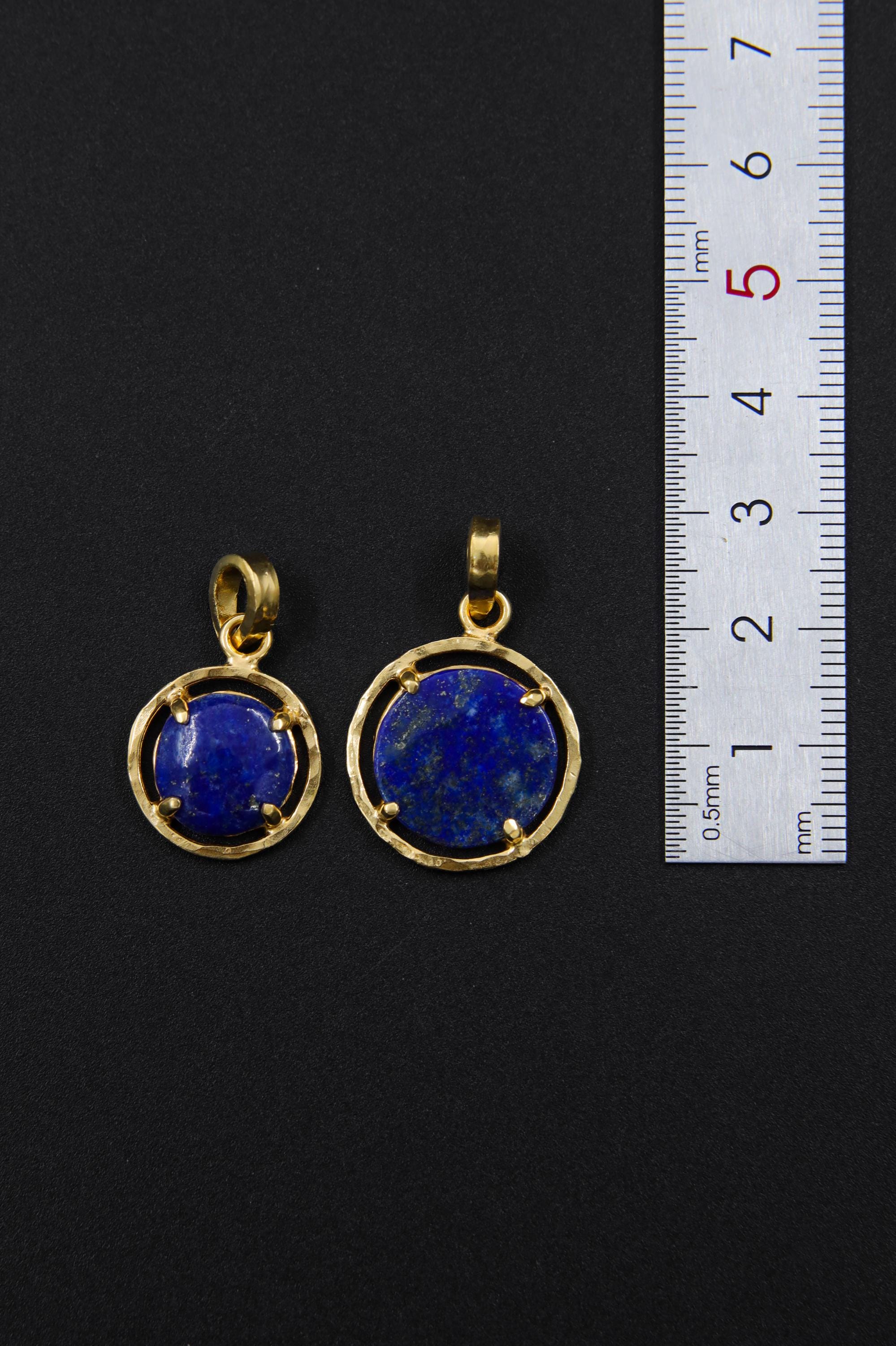 Lapis Lazuli & Pyrite Pendant, Sterling Silver, Claw Setting Hammer Textured 18k Gold Plated Throat Chakra Sagittarius Zodiac Unique Gift