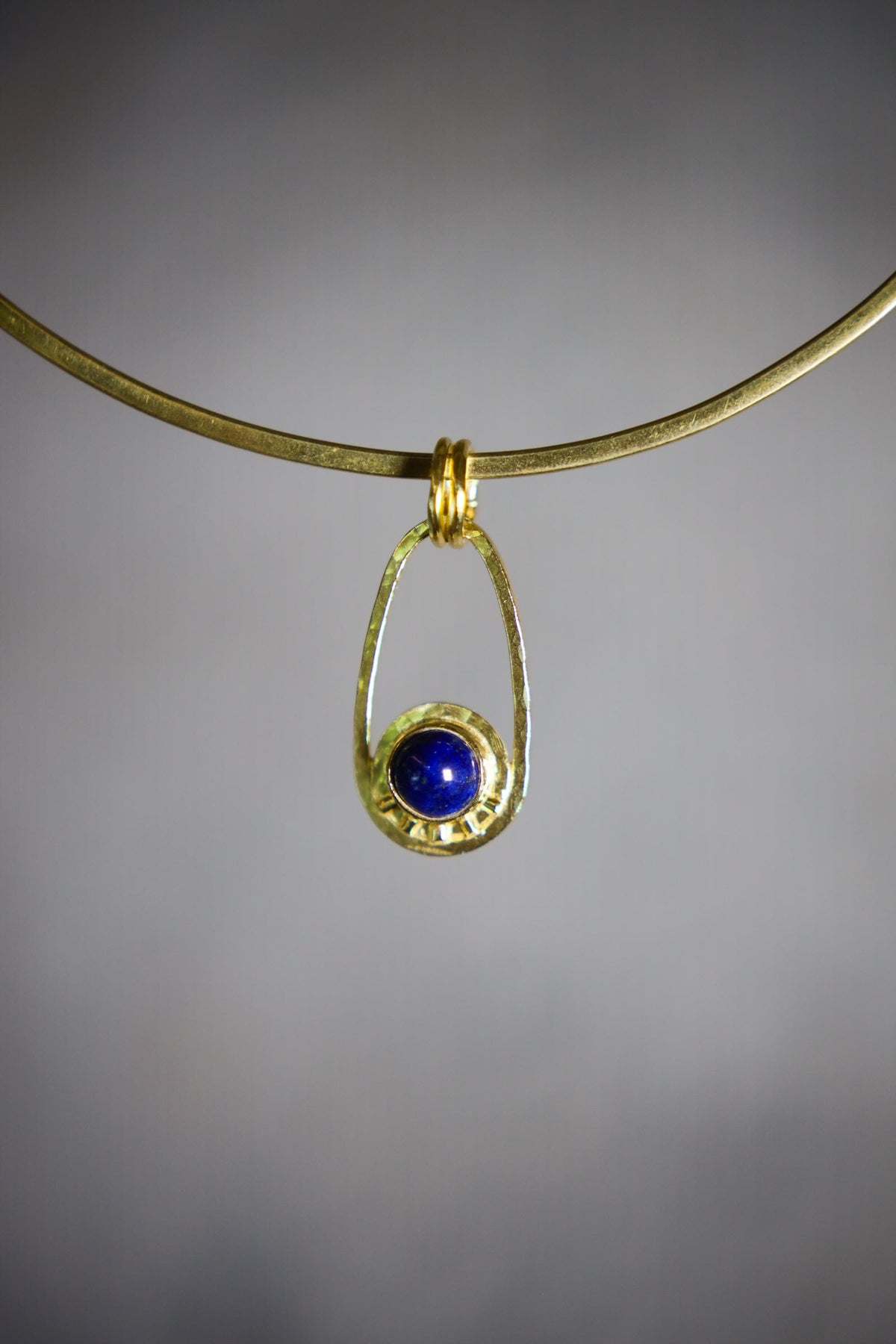 Round Lapis Lazuli Cab Pendant, Textured Sterling Silver, Sun & Moon Design, Throat Chakra, Sagittarius Zodiac, Unique Gift, 18K Gold Plated