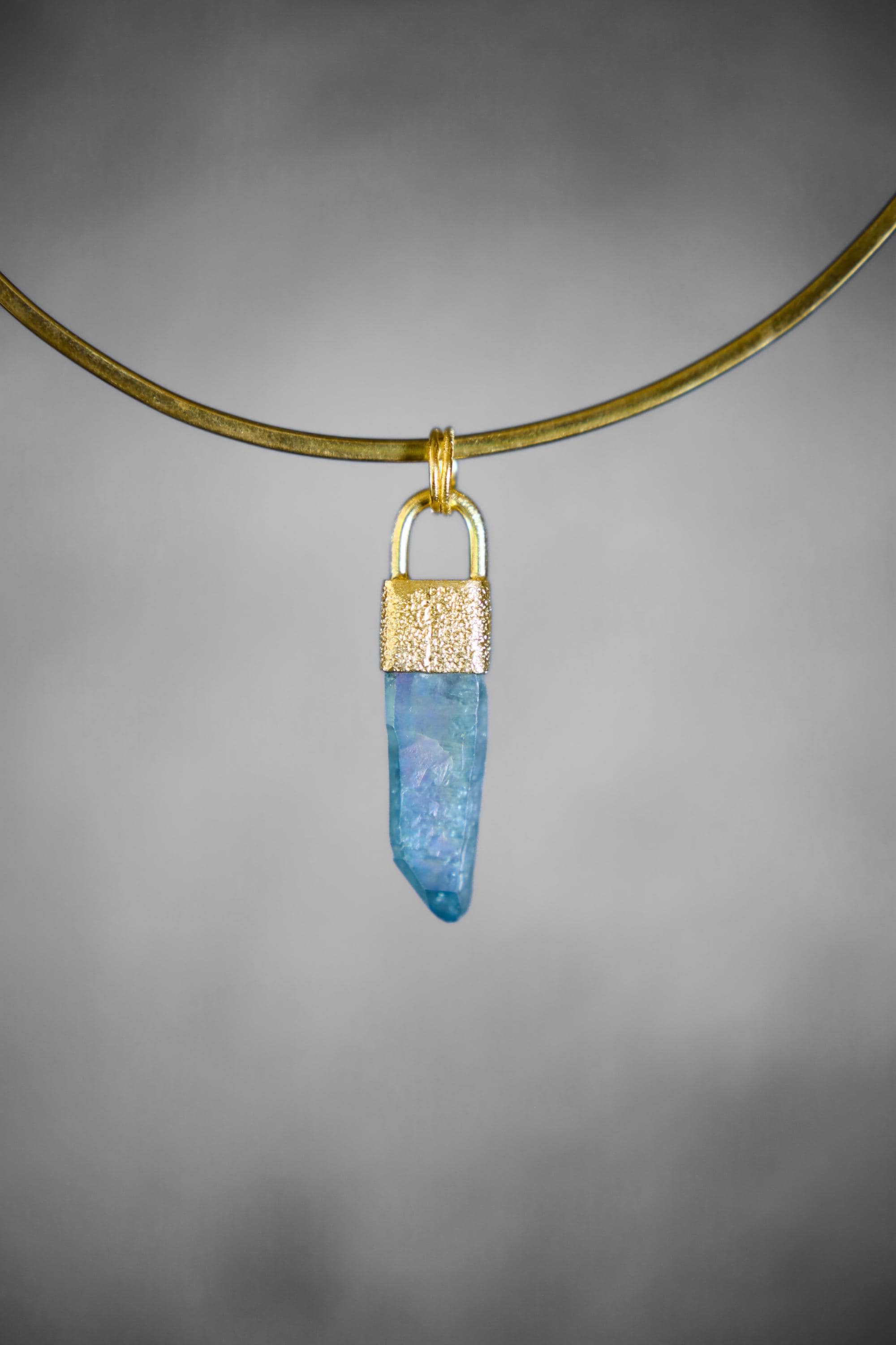 Aqua Aura Quartz & Australian Opal Doublet Pendant, 18K Gold-Plated Sterling Silver, Crown Chakra Jewelry, Unique Gift, Birthstone - NO/05