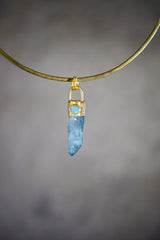 Aqua Aura Quartz & Australian Opal Doublet Pendant, 18K Gold-Plated Sterling Silver, Crown Chakra Jewelry, Unique Gift, Birthstone - NO/05