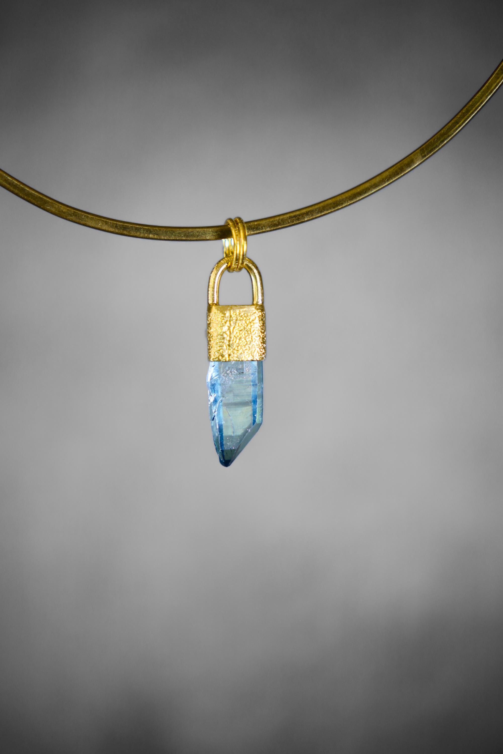 Aqua Aura Twin Quartz & Australian Opal Pendant, 18K Gold-Plated Textured Sterling Silver, Crown Chakra, Leo Zodiac, Unique Gift - NO/01