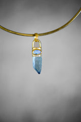 Aqua Aura Twin Quartz & Australian Opal Pendant, 18K Gold-Plated Textured Sterling Silver, Crown Chakra, Leo Zodiac, Unique Gift - NO/01