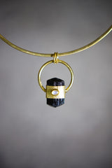 Double Terminated Black Tourmaline & Moonstone Pendant, Sterling Silver Texture 18k Gold Plated Capricorn, Root and Crown Chakra Unique Gift