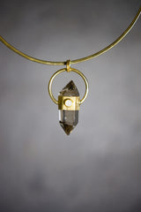 Cut Double Terminated Citrine Generator Quartz & Moonstone Pendant, Sterling Silver Textured 18k Gold Plated Sagittarius Zodiac, Unique Gift